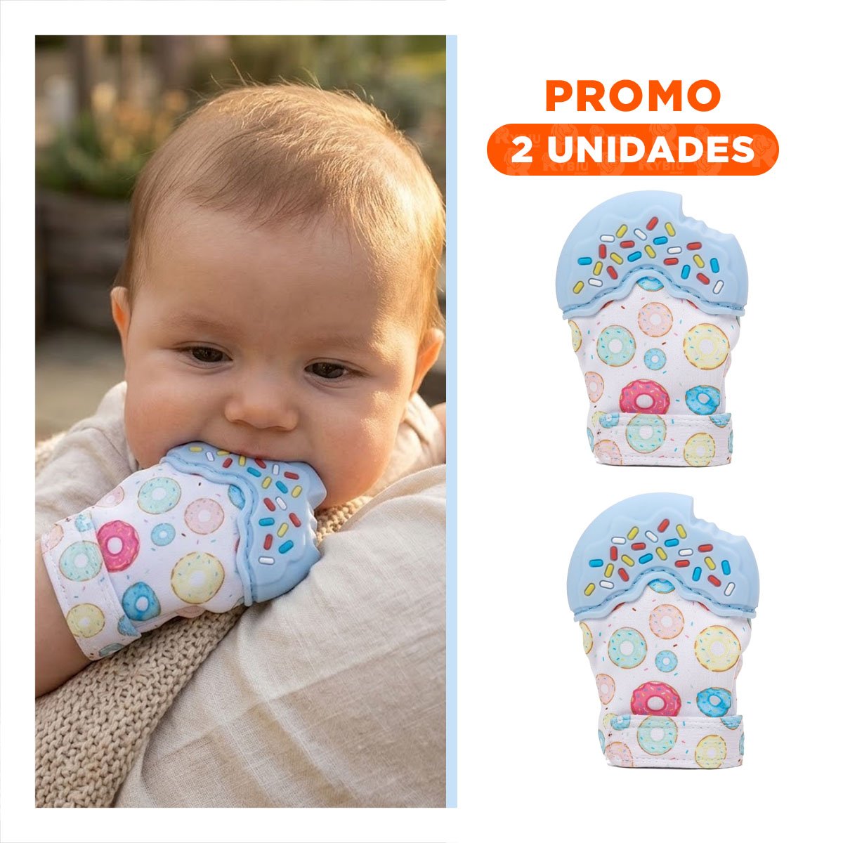 PACK2 GUANTE MORDEDOR CON FIGURA DE FORMA DE DONA EN COLOR CELESTE FLEXIBLE - 1
