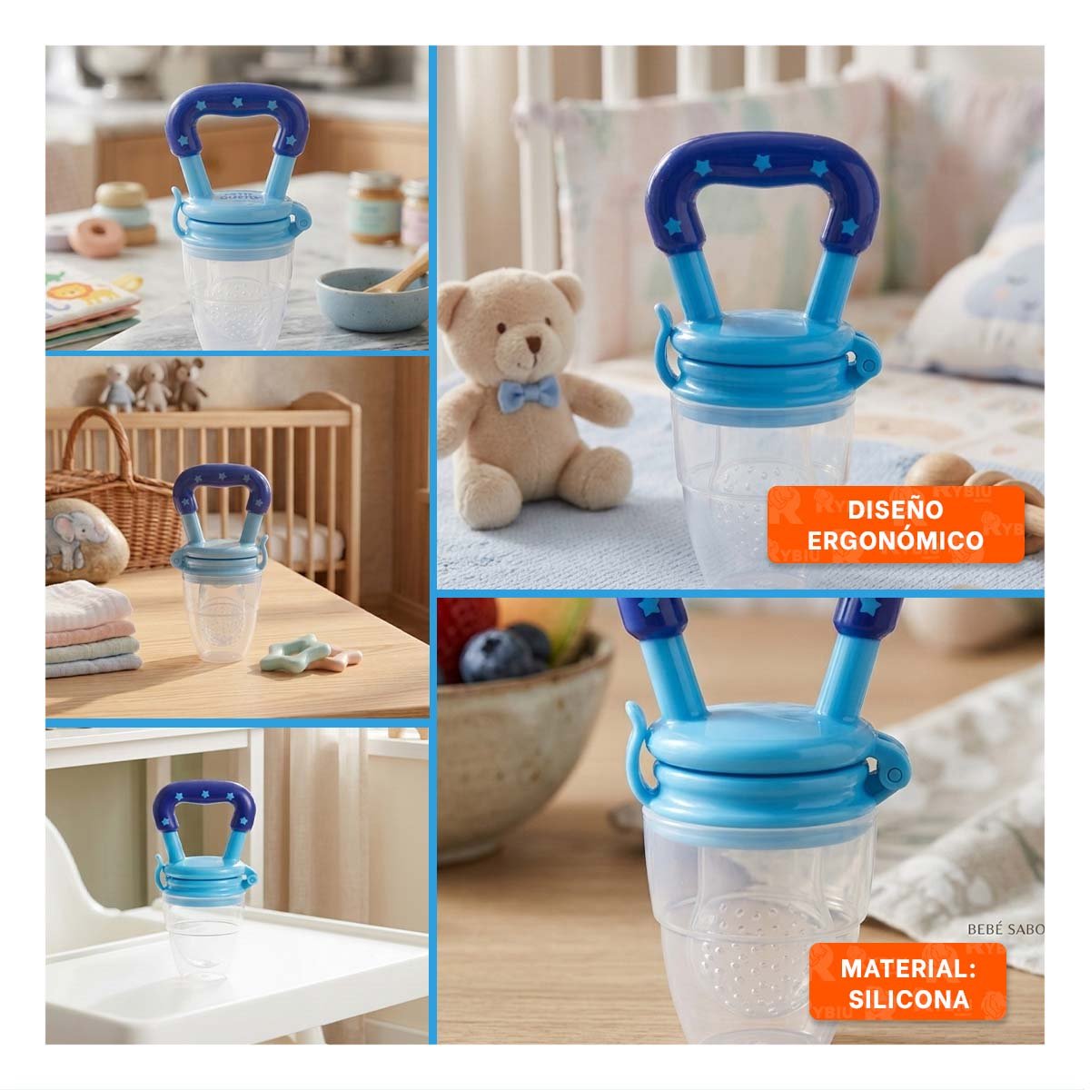 ALIMENTADOR INFANTIL EN COLOR AZUL CON ESTRELLITAS DE SILICONA SUAVE Y+POST IT - 1