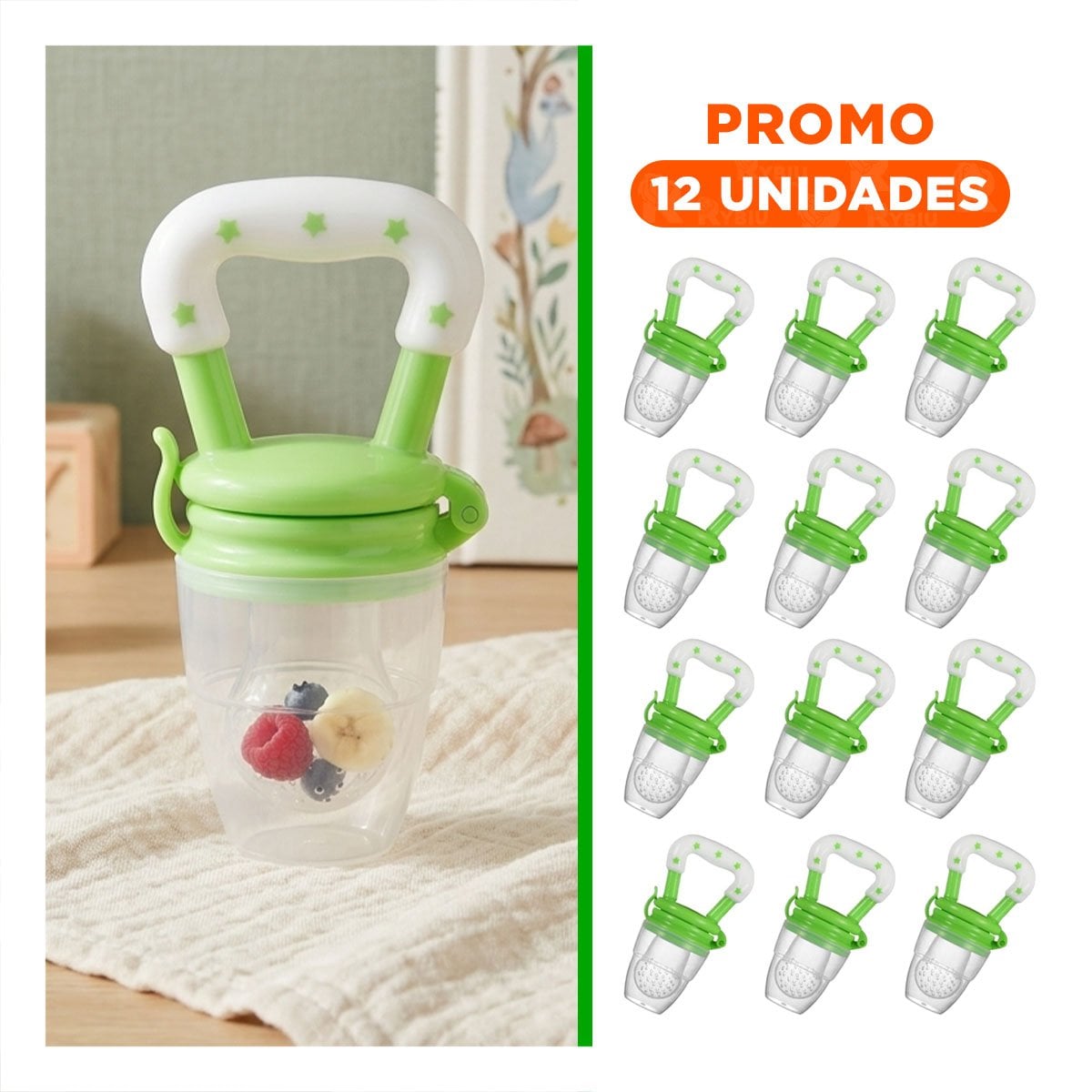 PACK12 BOQUILLA ALIMENTADORA EN COLOR VERDE CON ESTRELLITAS DECORATIVAS Y+REGALO STICKER - 1