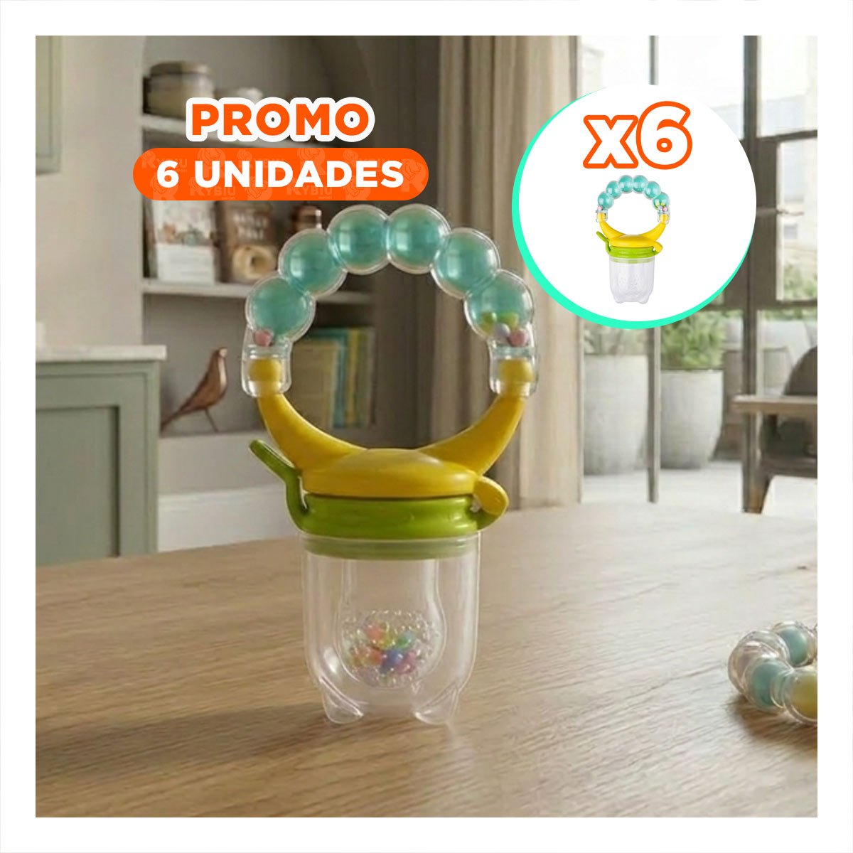 PACK6 BOQUILLA EN COLOR VERDE AGUA CON SILICONA FLEXIBLE Y BOLITAS INTEGRADAS Y+REGALO STICKER - 1
