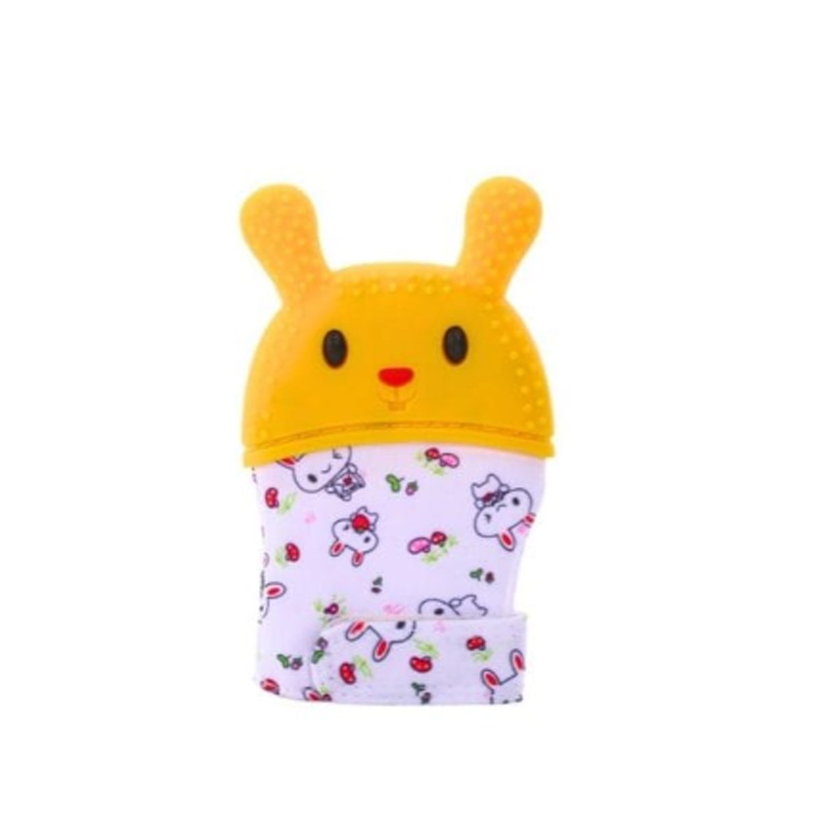PACK12 MANOPLA MORDEDORA EN COLOR AMARILLO CON FORMA DE CONEJO SUAVE Y+REGALO STICKER - 2
