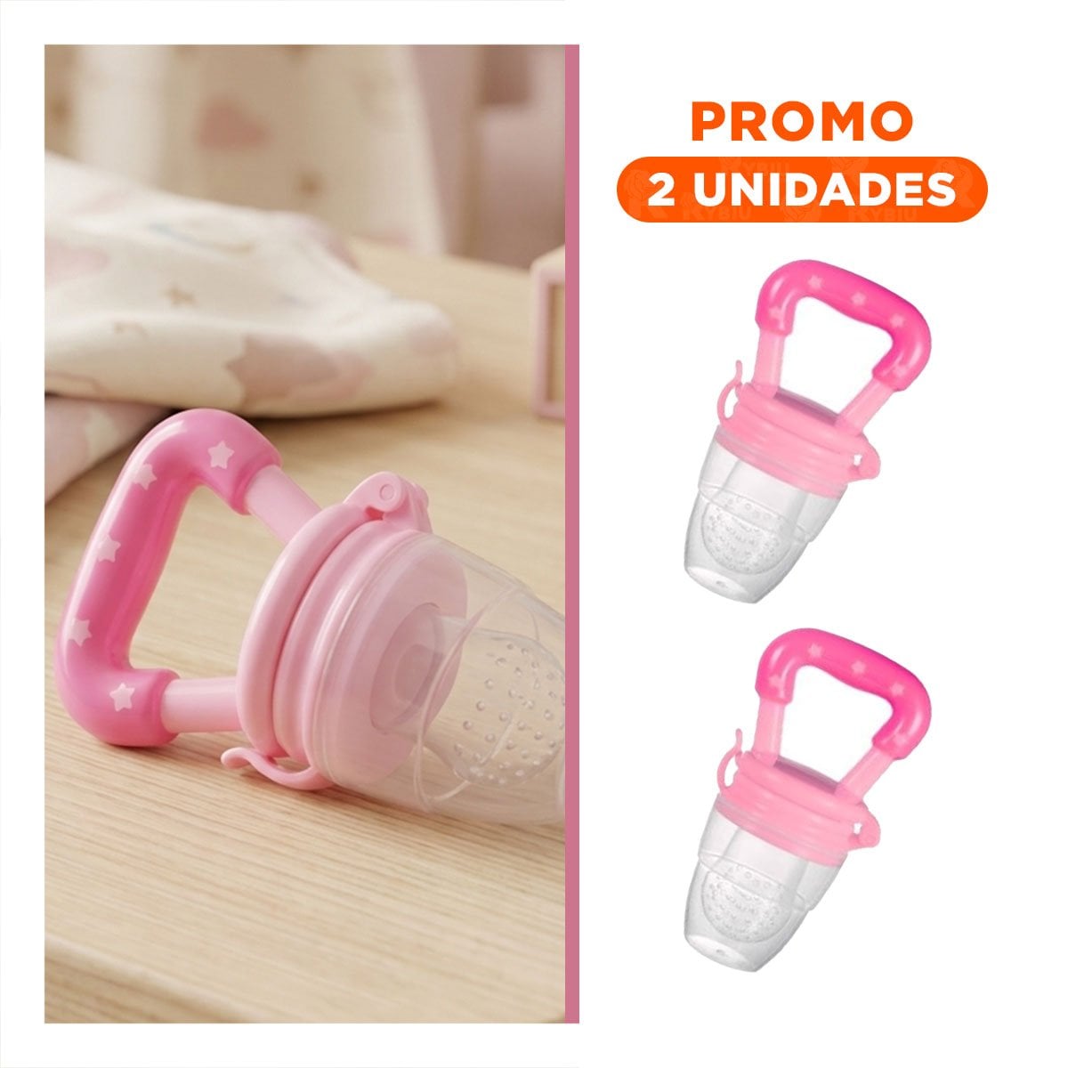 PACK2 CHUPON EN COLOR ROSADO CON ESTRELLITAS DE SILICONA EN FORMATO ALIMENTADOR PRACTICO - 1