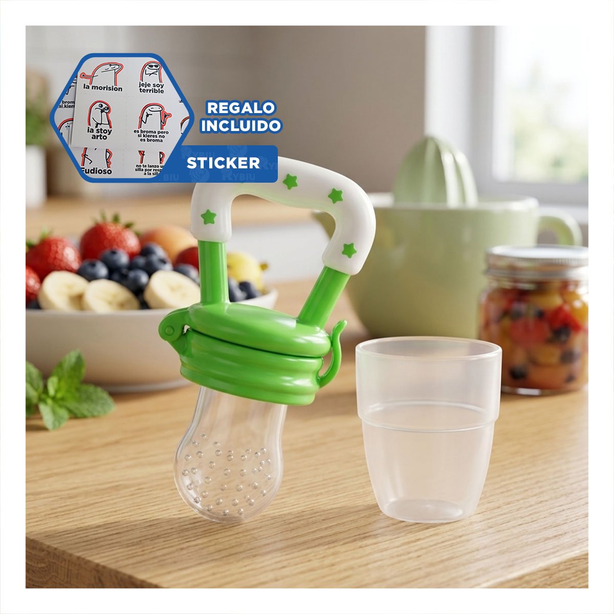 ALIMENTADOR EN COLOR VERDE CON SILICONA SEGURA Y ESTRELLITAS INTEGRADAS Y+REGALO STICKER - 1