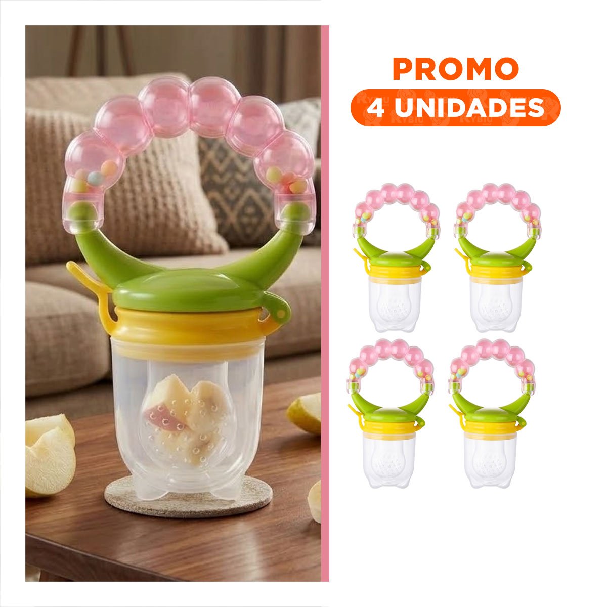 PACK4 SUCCIONADOR TIPO ALIMENTADOR INFANTIL EN COLOR ROSADO CON BOLITAS Y+REGALO STICKER - 1