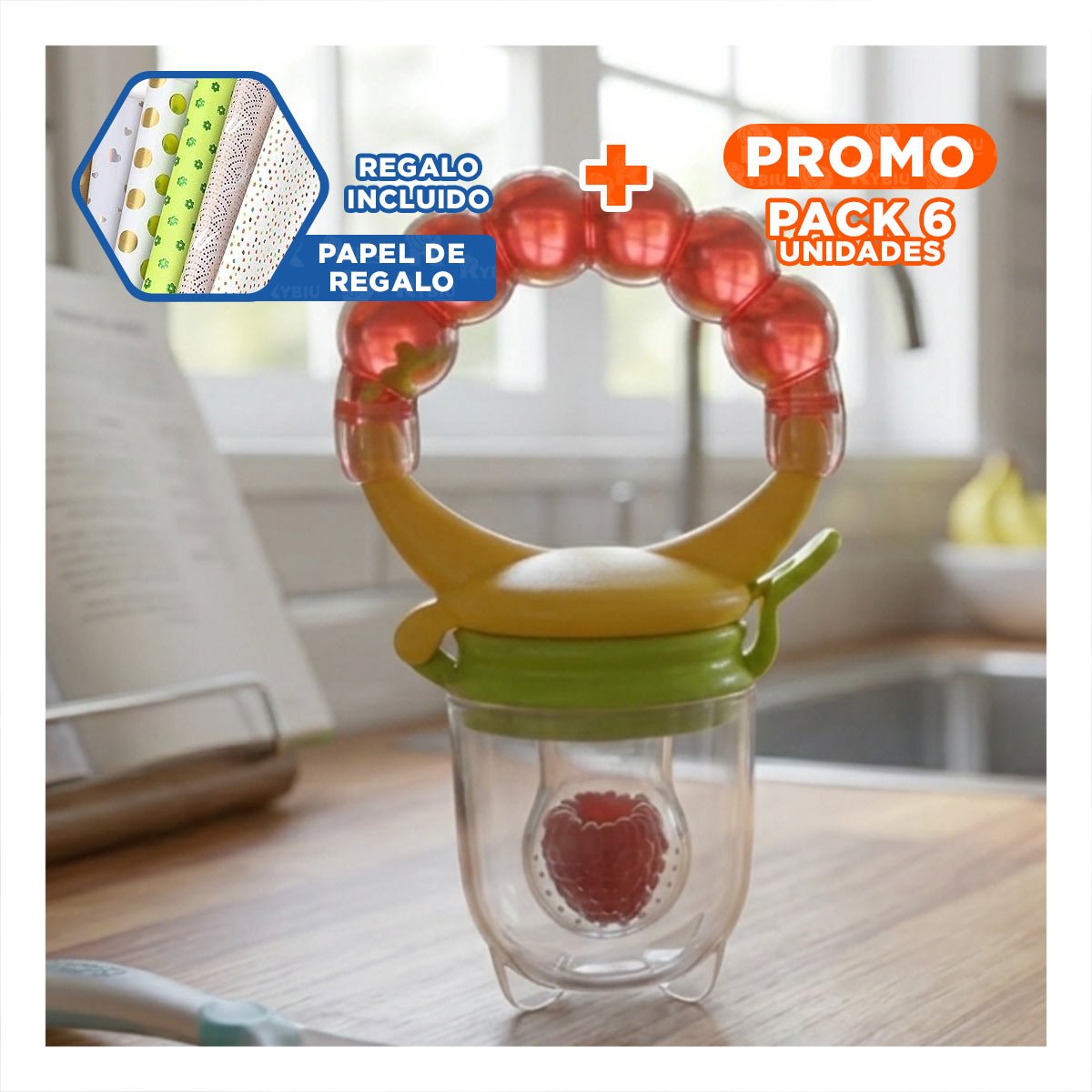 PACK6 BOQUILLA ALIMENTADORA EN COLOR NARANJA CON BOLITAS DE SILICONA Y+PAPEL REGALO - 1