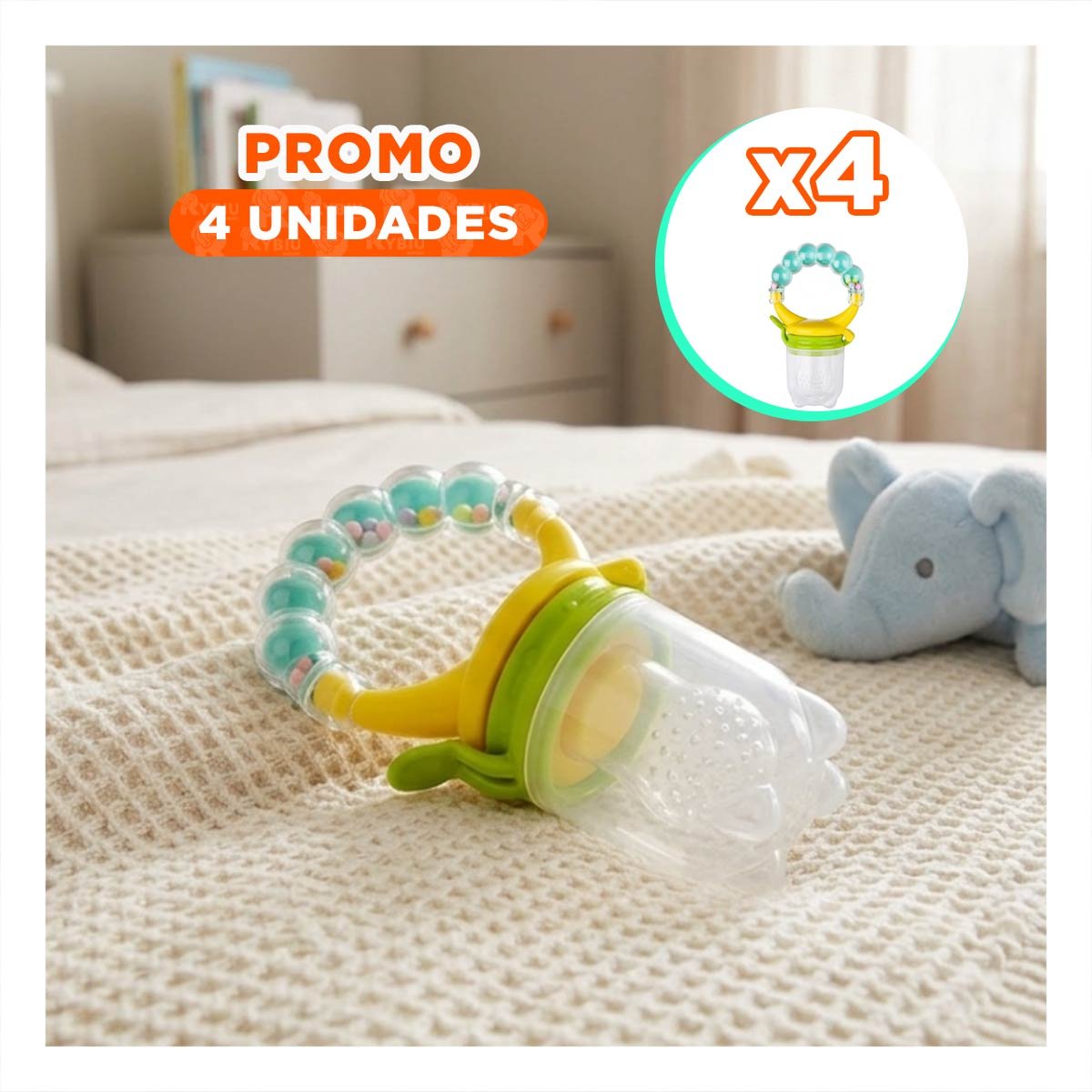 PACK4 CHUPON ALIMENTADOR CON BOLITAS DE SILICONA EN COLOR VERDE AGUA SUAVE - 1