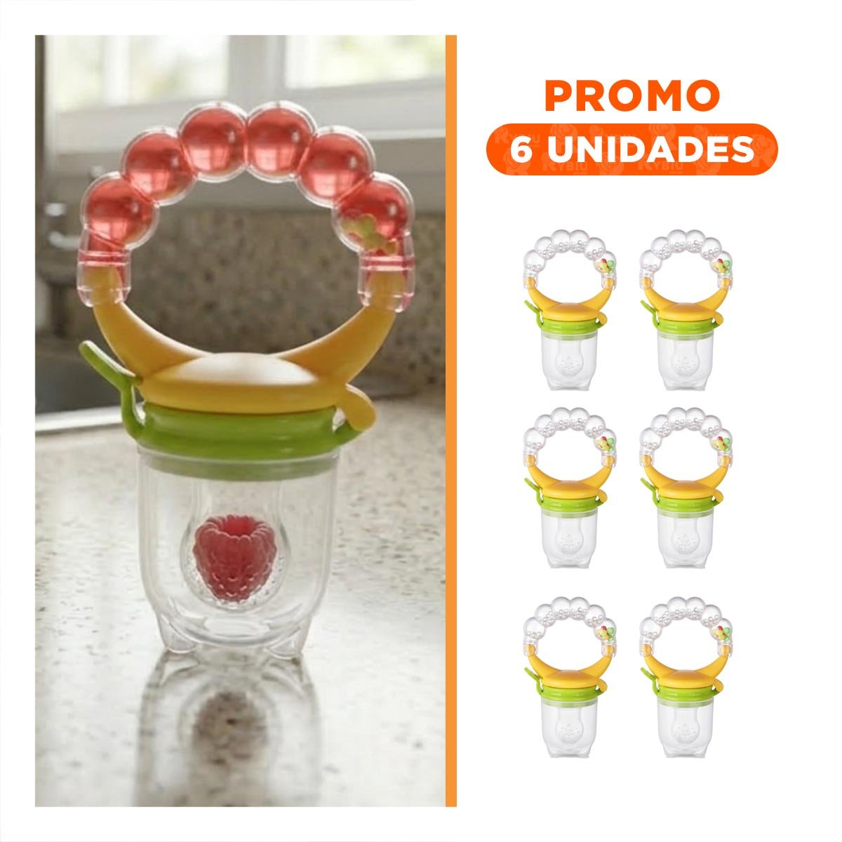 PACK6 SUCCIONADOR DE SILICONA EN COLOR NARANJA CON DETALLES DE BOLITAS SUAVES - 1