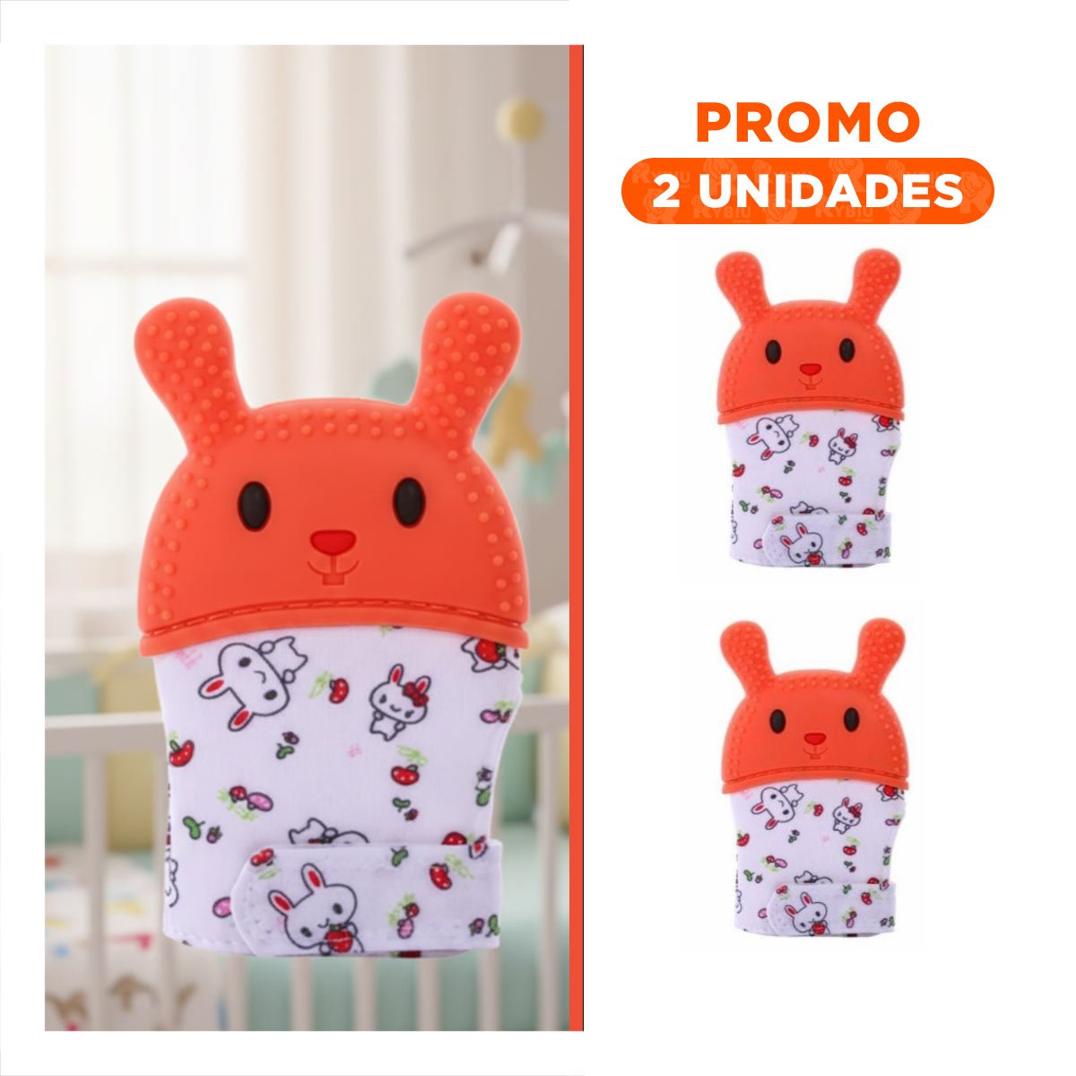 PACK2 GUANTE MORDEDOR CON FIGURA DE FORMA DE CONEJO EN COLOR NARANJA FLEXIBLE - 1