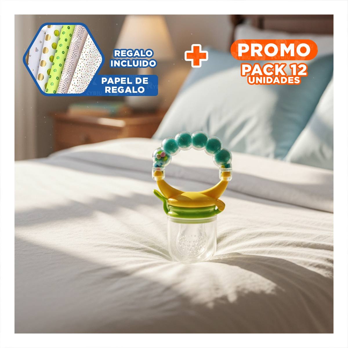 PACK12 BOQUILLA DE SILICONA EN COLOR VERDE AGUA CON DETALLES DE BOLITAS SUAVES Y+PAPEL REGALO - 1