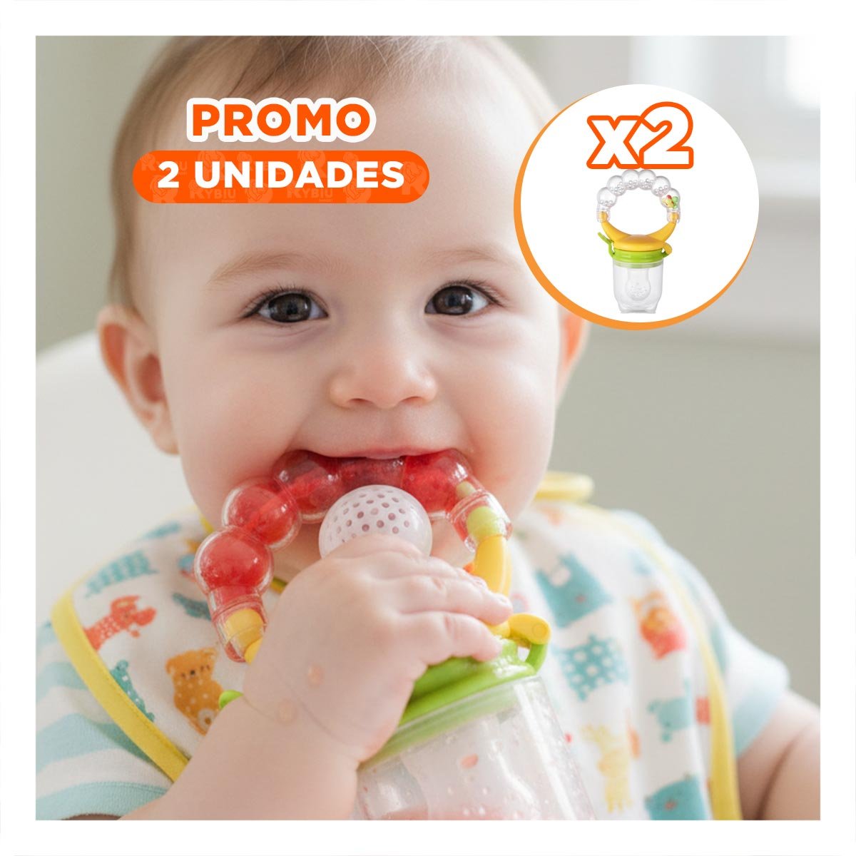 PACK2 CHUPON EN COLOR NARANJA CON BOLITAS DE SILICONA EN FORMATO ALIMENTADOR PRACTICO - 1