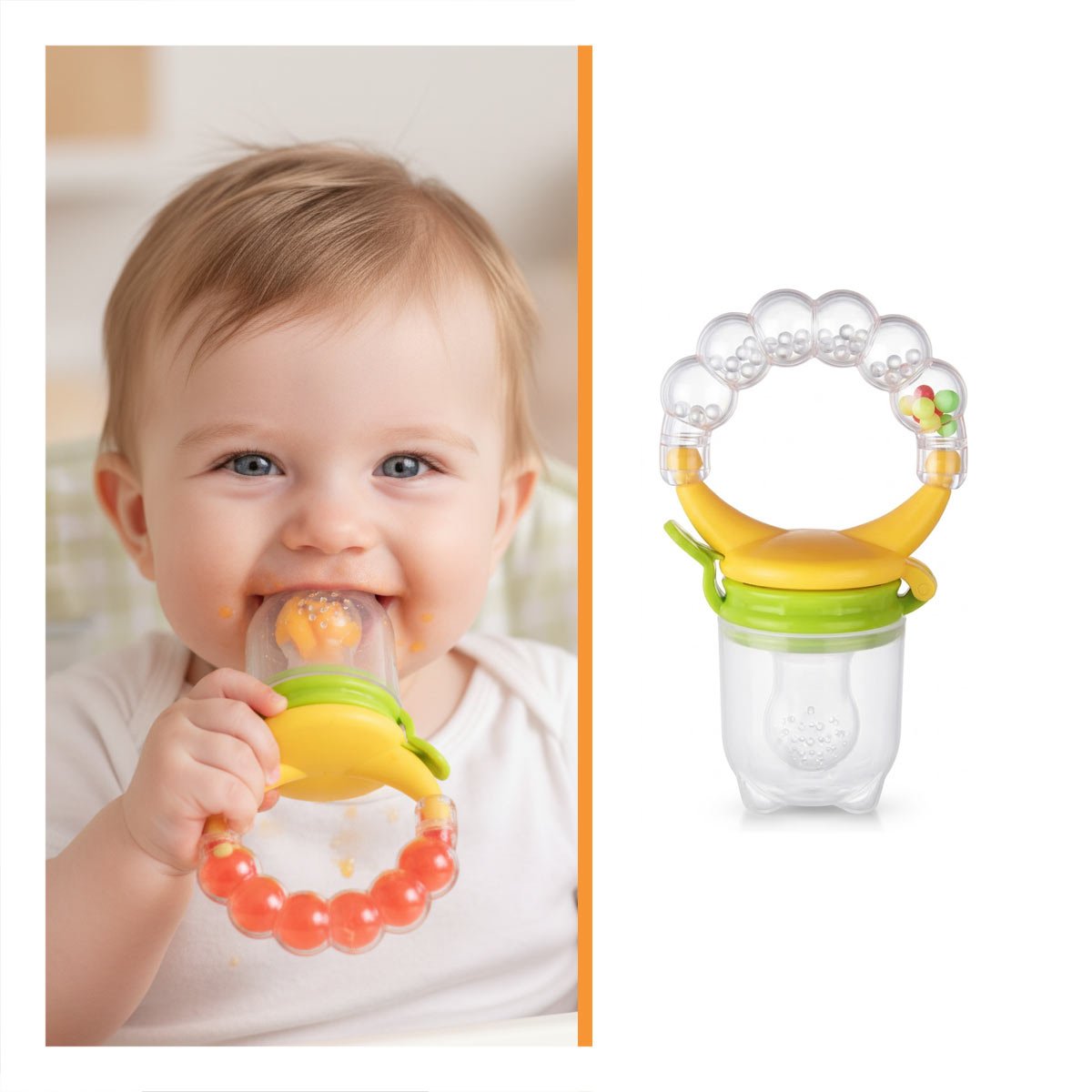 ALIMENTADOR INFANTIL CON SILICONA EN COLOR NARANJA Y BOLITAS DECORATIVAS - 3