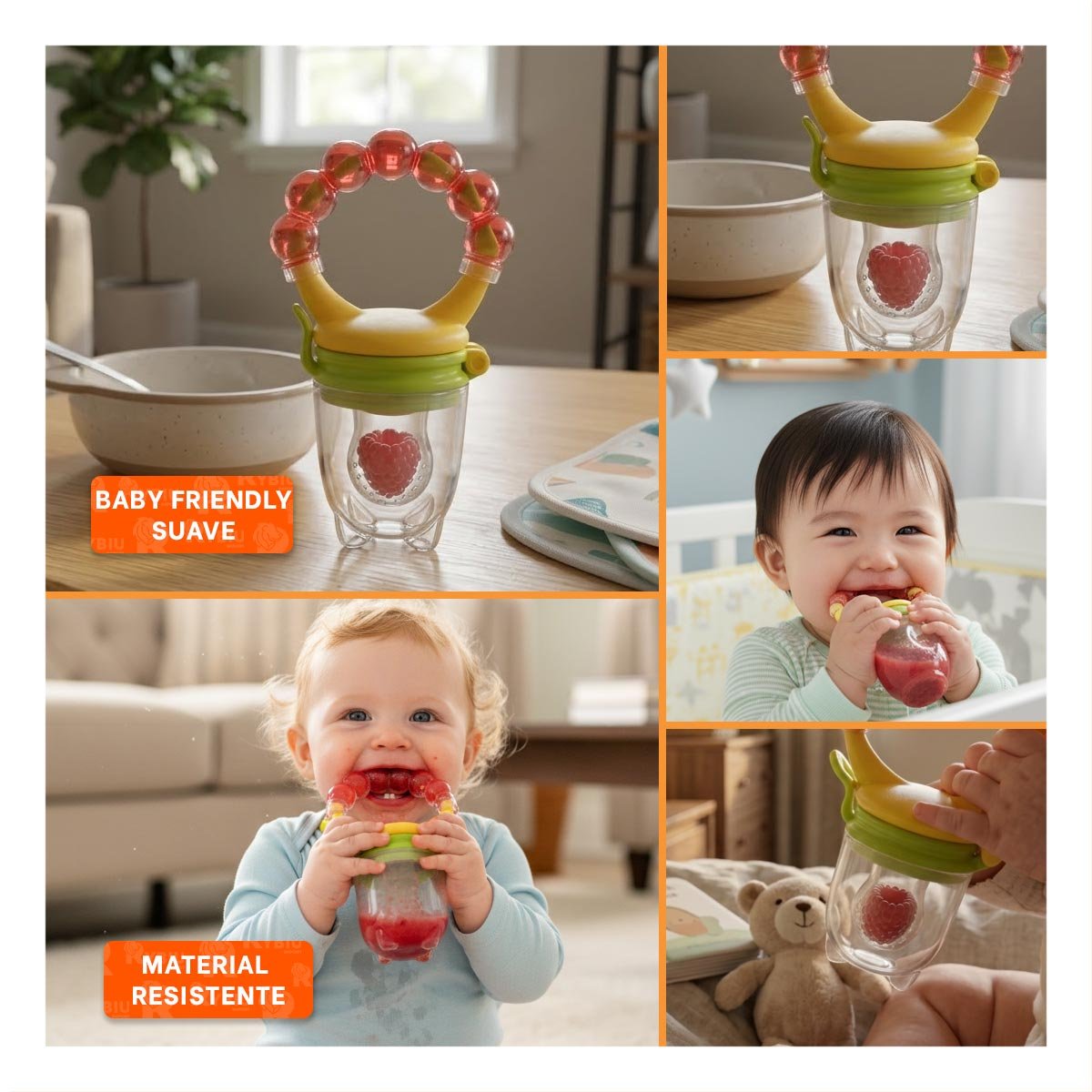 ALIMENTADOR INFANTIL CON SILICONA EN COLOR NARANJA Y BOLITAS DECORATIVAS - 5