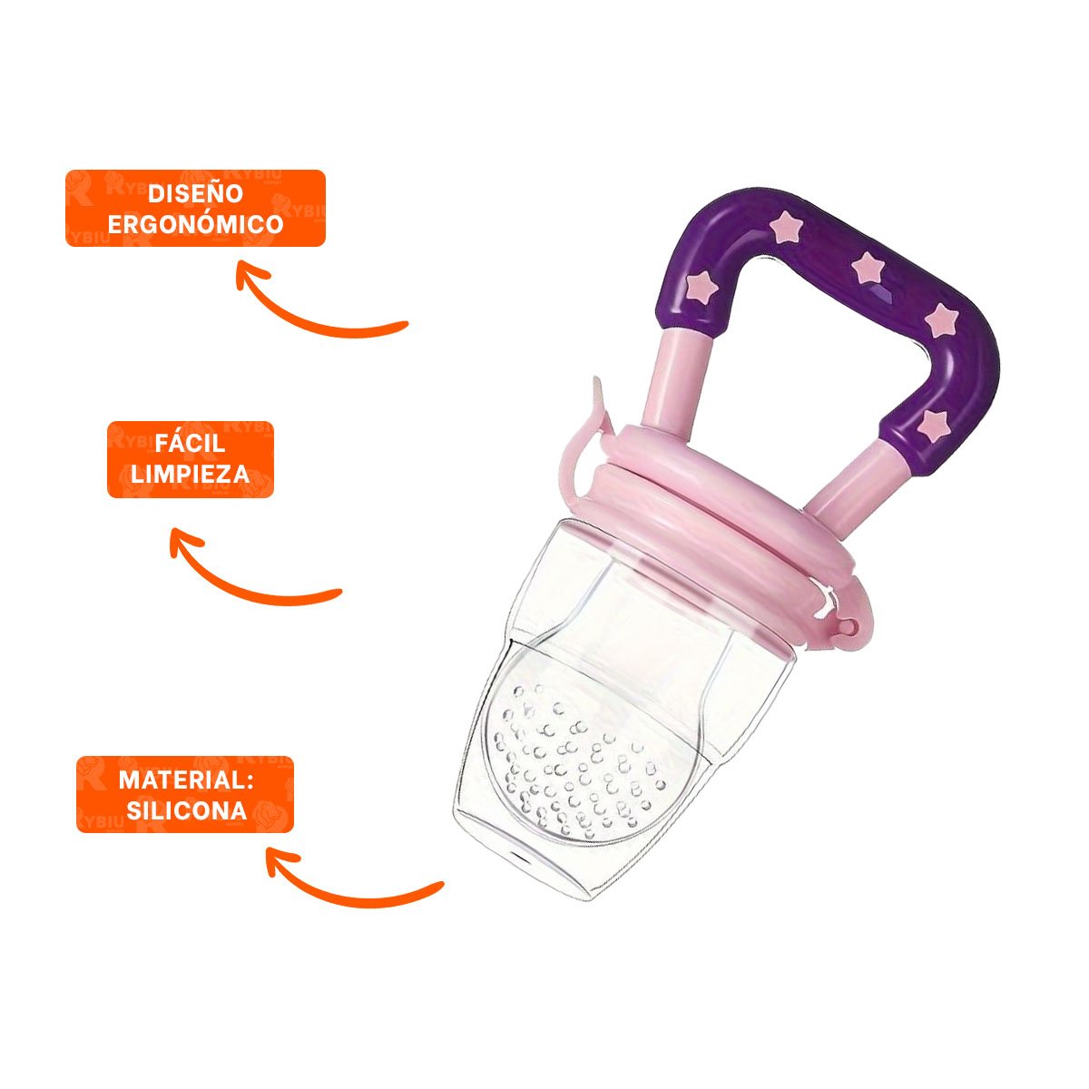 ALIMENTADOR INFANTIL CON SILICONA EN COLOR MORADO Y ESTRELLITAS DECORATIVAS - 3