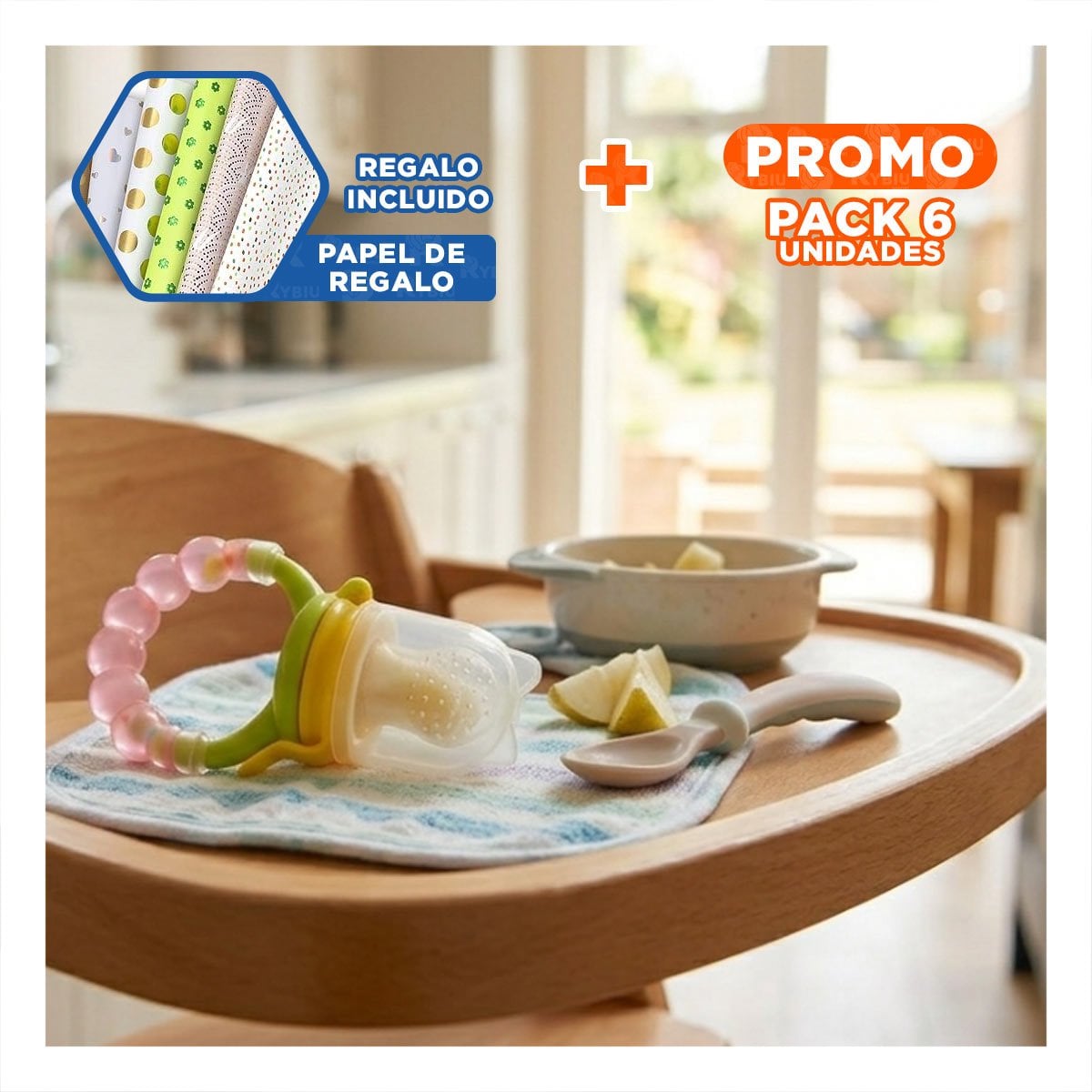 PACK6 BOQUILLA ALIMENTADORA EN COLOR ROSADO CON BOLITAS DE SILICONA Y+PAPEL REGALO - 1
