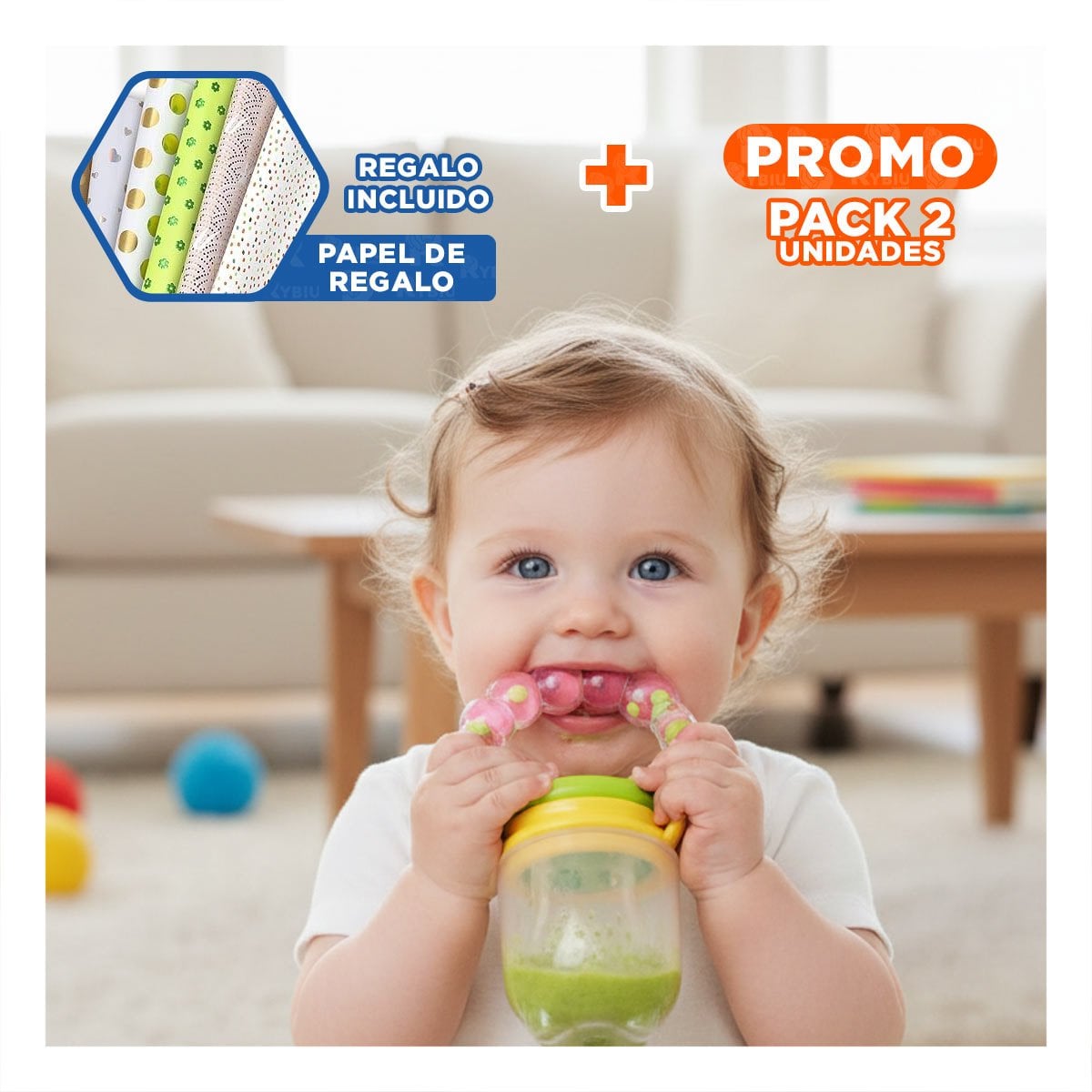 PACK2 CHUPON ALIMENTADOR INFANTIL EN COLOR ROSADO CON SILICONA Y BOLITAS Y+PAPEL REGALO - 1