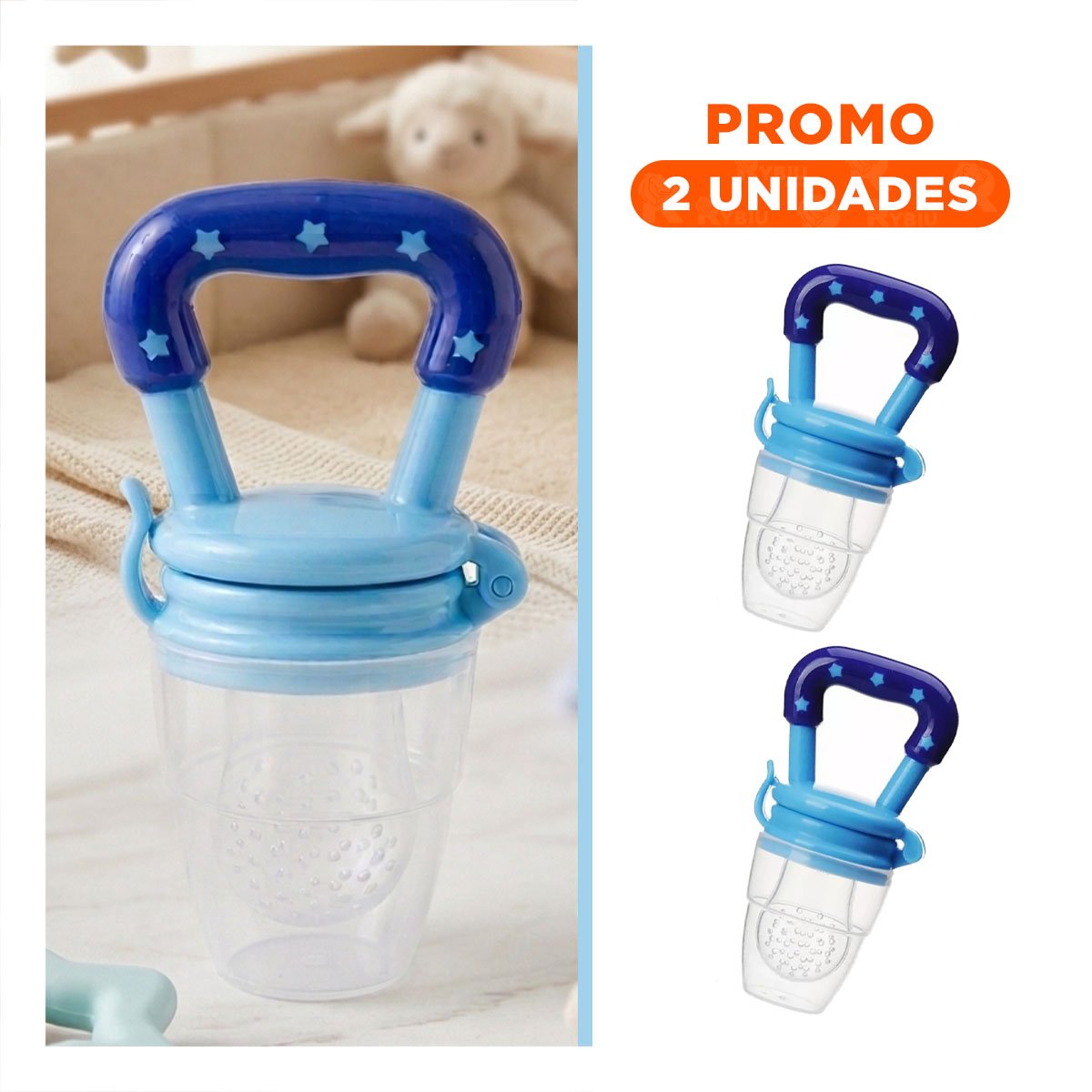 PACK2 CHUPON EN COLOR AZUL CON ESTRELLITAS DE SILICONA EN FORMATO ALIMENTADOR PRACTICO - 1