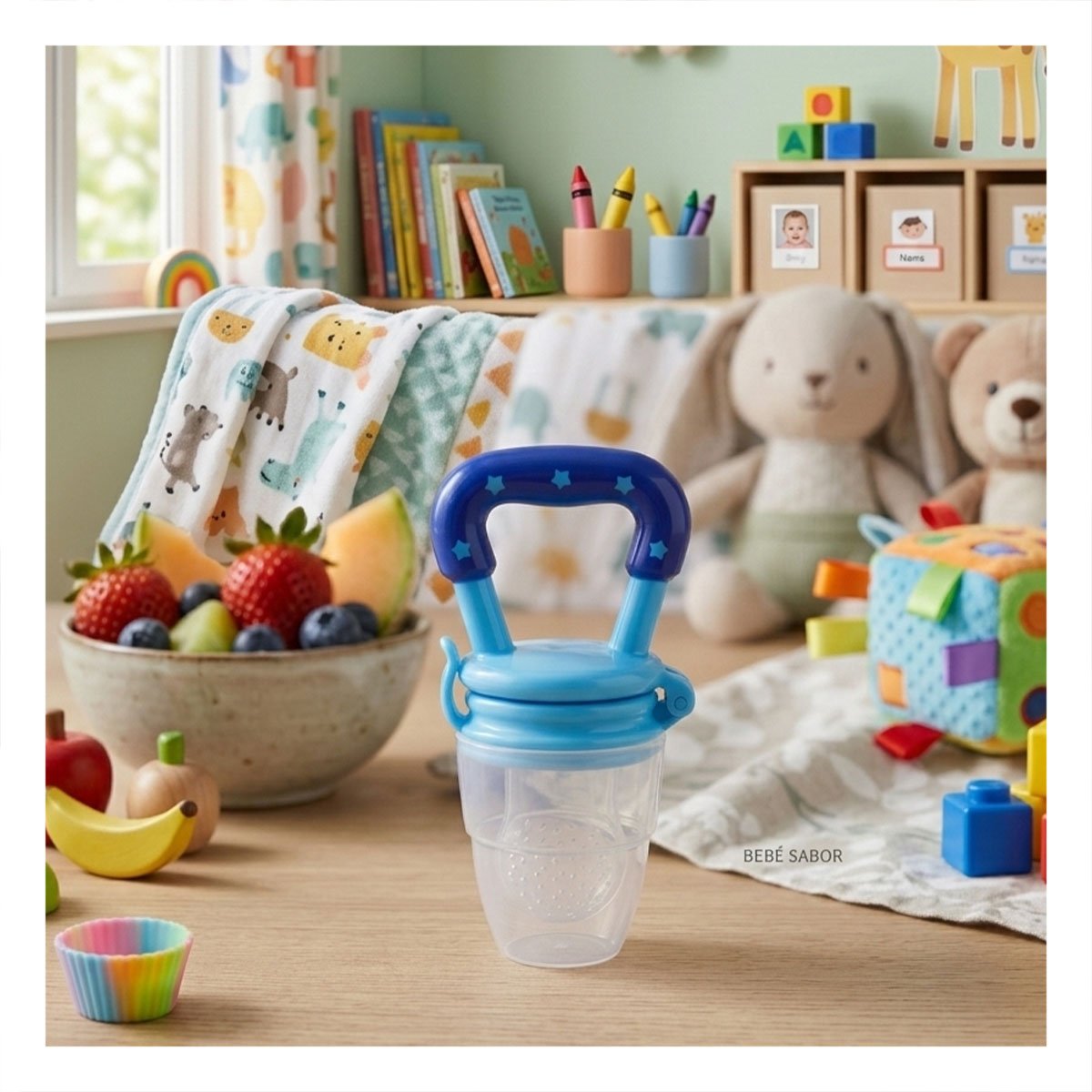 ALIMENTADOR INFANTIL CON SILICONA EN COLOR AZUL Y ESTRELLITAS DECORATIVAS - 2