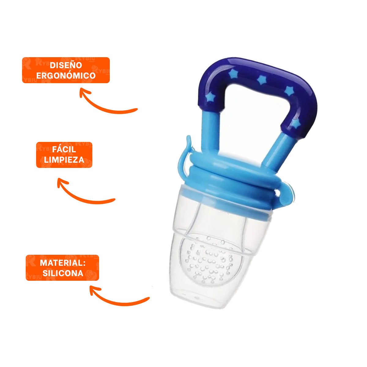 ALIMENTADOR INFANTIL CON SILICONA EN COLOR AZUL Y ESTRELLITAS DECORATIVAS - 3
