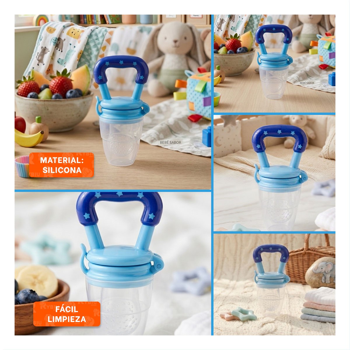 ALIMENTADOR INFANTIL CON SILICONA EN COLOR AZUL Y ESTRELLITAS DECORATIVAS - 5
