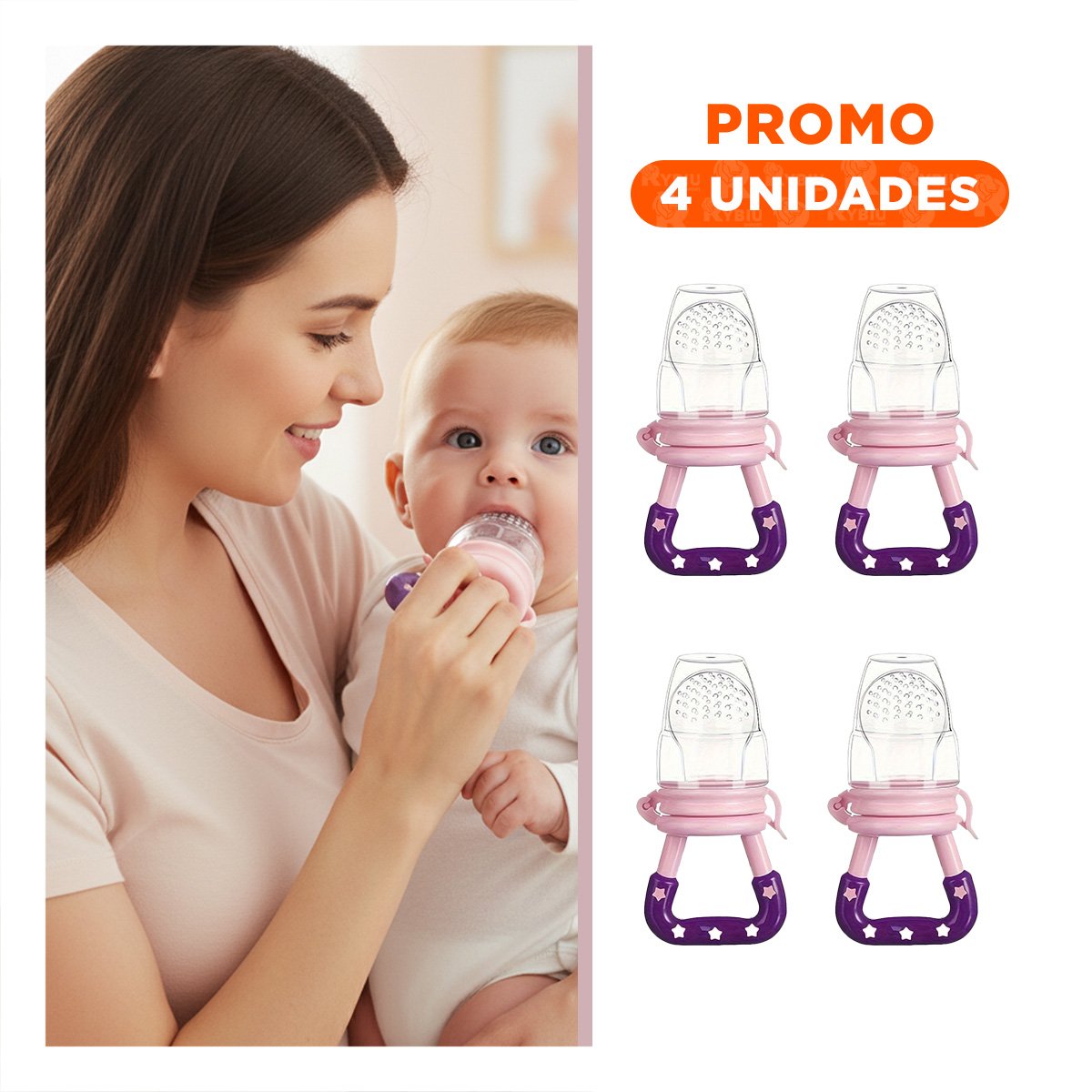 PACK4 SUCCIONADOR TIPO ALIMENTADOR INFANTIL EN COLOR MORADO CON ESTRELLITAS Y+REGALO STICKER - 1