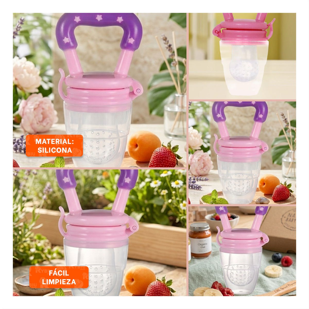 PACK4 SUCCIONADOR TIPO ALIMENTADOR INFANTIL EN COLOR MORADO CON ESTRELLITAS Y+REGALO STICKER - 2