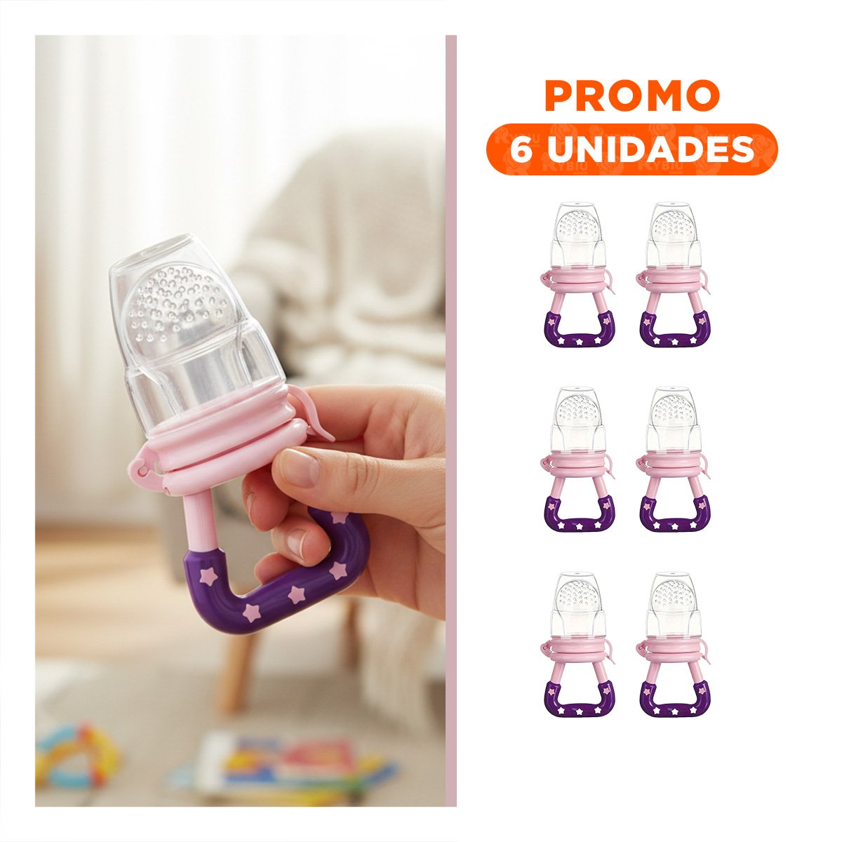 PACK6 SUCCIONADOR DE SILICONA EN COLOR MORADO CON DETALLES DE ESTRELLITAS SUAVES - 1
