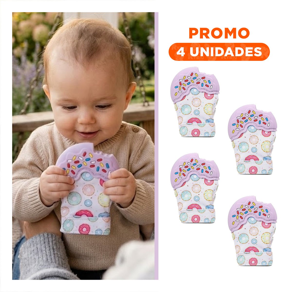 PACK4 ACCESORIO EN COLOR LILA FORMA FORMA DE DONA TIPO MORDEDOR SUAVE Y+REGALO STICKER - 1