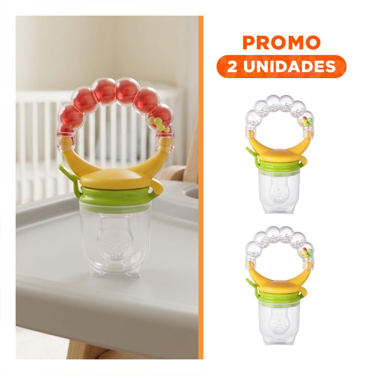 PACK2 CHUPON ALIMENTADOR INFANTIL EN COLOR NARANJA CON SILICONA Y BOLITAS Y+PAPEL REGALO - 1
