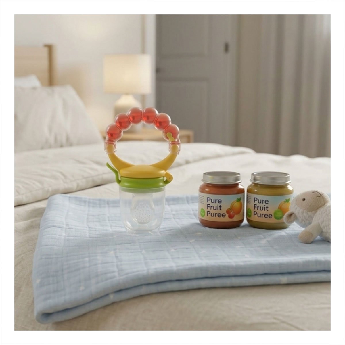 PACK2 CHUPON ALIMENTADOR INFANTIL EN COLOR NARANJA CON SILICONA Y BOLITAS Y+PAPEL REGALO - 5