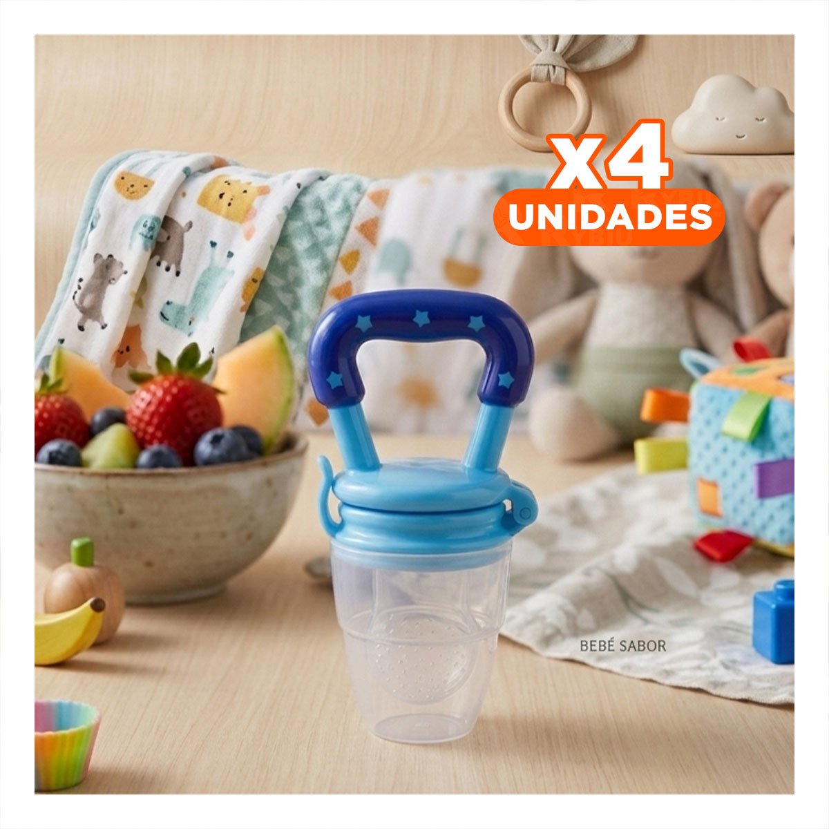 PACK4 CHUPON ALIMENTADOR CON ESTRELLITAS DE SILICONA EN COLOR AZUL SUAVE - 1