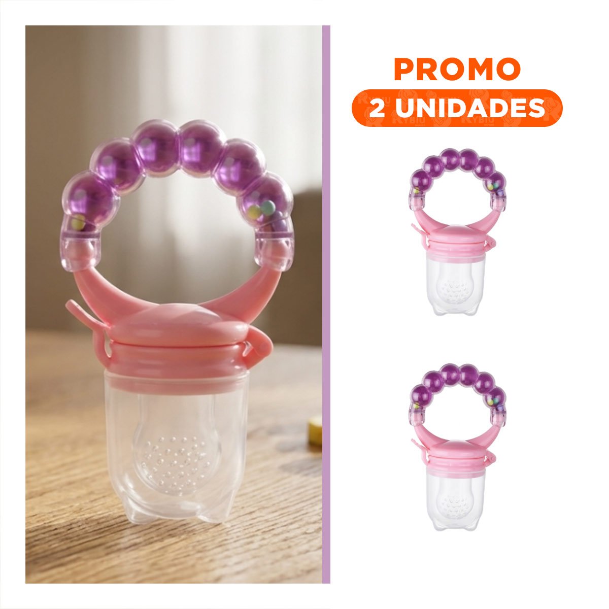 PACK2 CHUPON EN COLOR MORADO CON BOLITAS DE SILICONA EN FORMATO ALIMENTADOR PRACTICO - 1
