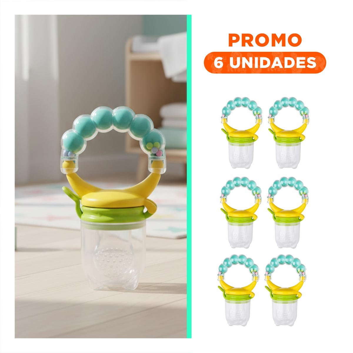 PACK6 SUCCIONADOR DE SILICONA EN COLOR VERDE AGUA CON DETALLES DE BOLITAS SUAVES - 1