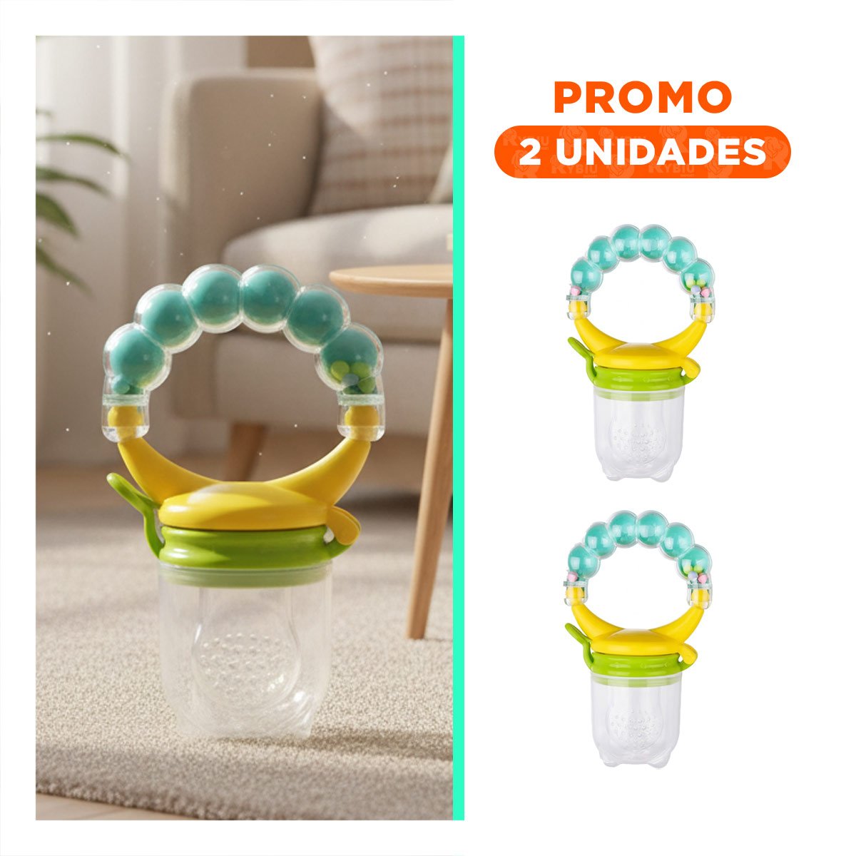 PACK2 CHUPON EN COLOR VERDE AGUA CON BOLITAS DE SILICONA EN FORMATO ALIMENTADOR PRACTICO - 1