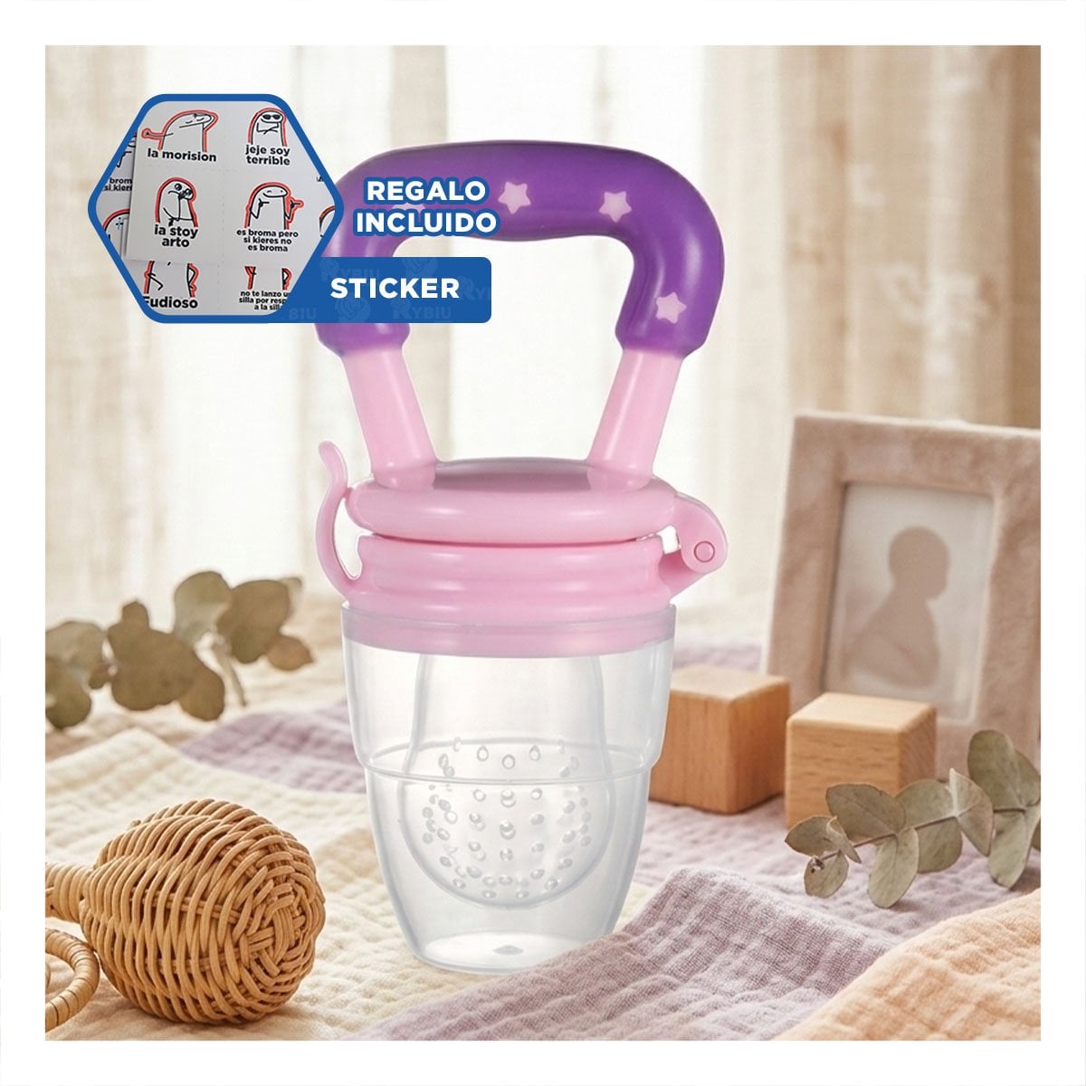 ALIMENTADOR EN COLOR MORADO CON SILICONA SEGURA Y ESTRELLITAS INTEGRADAS Y+REGALO STICKER - 1