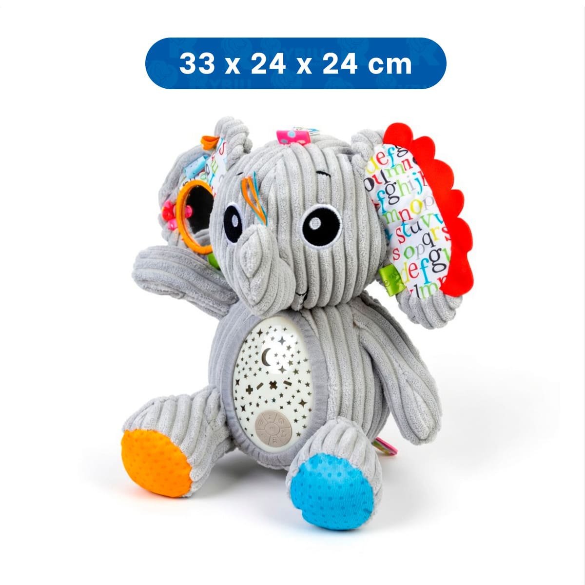 MUNECO EN FORMA DE ELEFANTE CON PROYECTOR DECORATIVO Y SONIDO EN COLOR PLOMO Y+REGALO STICKER - 4