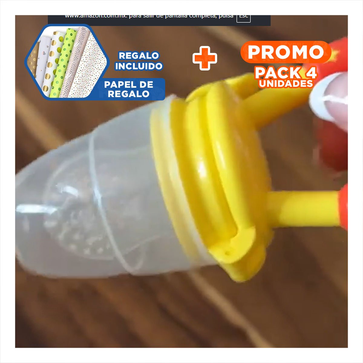 PACK4 CHUPON COLOR NARANJA TIPO ALIMENTADOR CON SILICONA FLEXIBLE Y ESTRELLITAS Y+PAPEL REGALO - 1