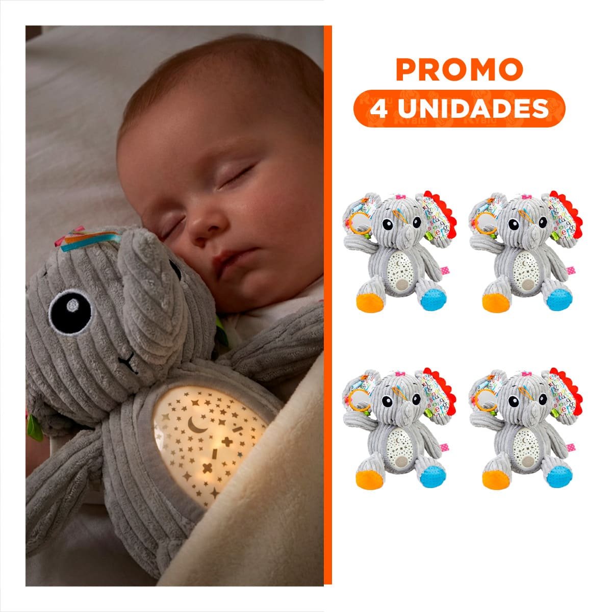 PACK4 FIGURA DE EN FORMA DE ELEFANTE CON PROYECTOR NOCTURNO EN COLOR PLOMO Y+REGALO STICKER - 1