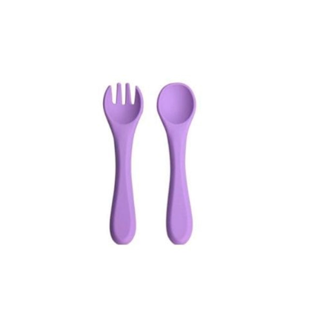 JUEGO EN COLOR MORADO CON CUCHARA Y TENEDOR DE SILICONA SUAVE Y+PAPEL REGALO - 1