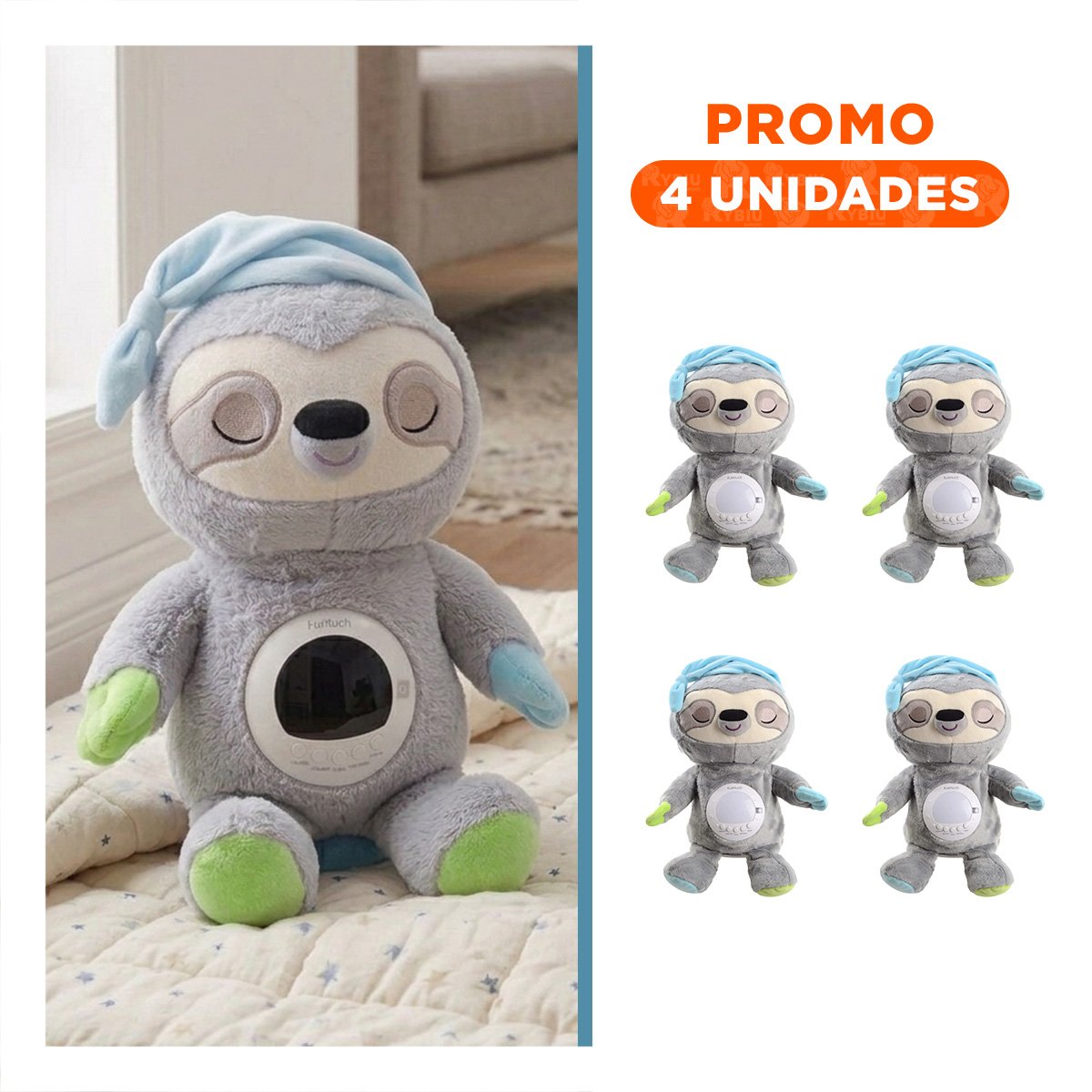 PACK4 FIGURA DE EN FORMA DE OSO PEREZOSO CON PROYECTOR NOCTURNO EN COLOR PLOMO Y+REGALO STICKER - 1