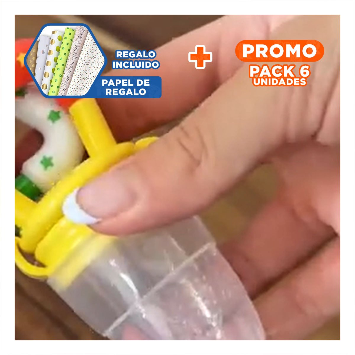 PACK6 BOQUILLA ALIMENTADORA EN COLOR NARANJA CON ESTRELLITAS DE SILICONA Y+PAPEL REGALO - 1