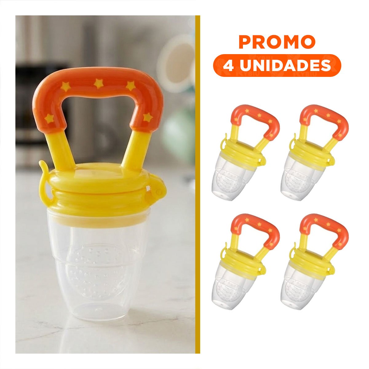 PACK4 SUCCIONADOR TIPO ALIMENTADOR INFANTIL EN COLOR NARANJA CON ESTRELLITAS Y+REGALO STICKER - 1