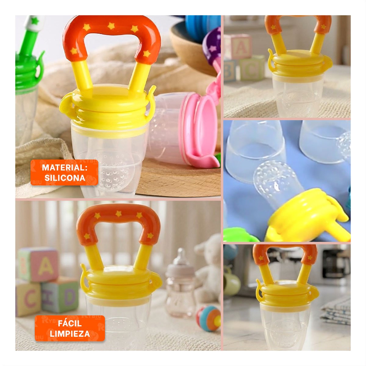 PACK4 SUCCIONADOR TIPO ALIMENTADOR INFANTIL EN COLOR NARANJA CON ESTRELLITAS Y+REGALO STICKER - 2