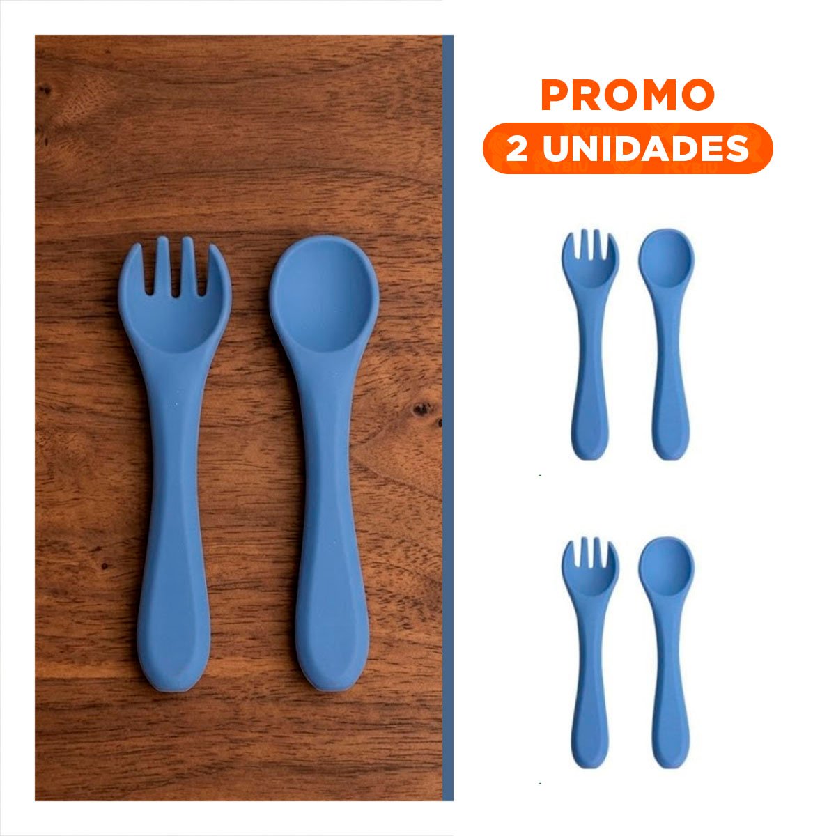 PACK2 SET EN COLOR AZUL CON CUCHARA Y TENEDOR DE SILICONA PARA ALIMENTACION SEGURA - 1
