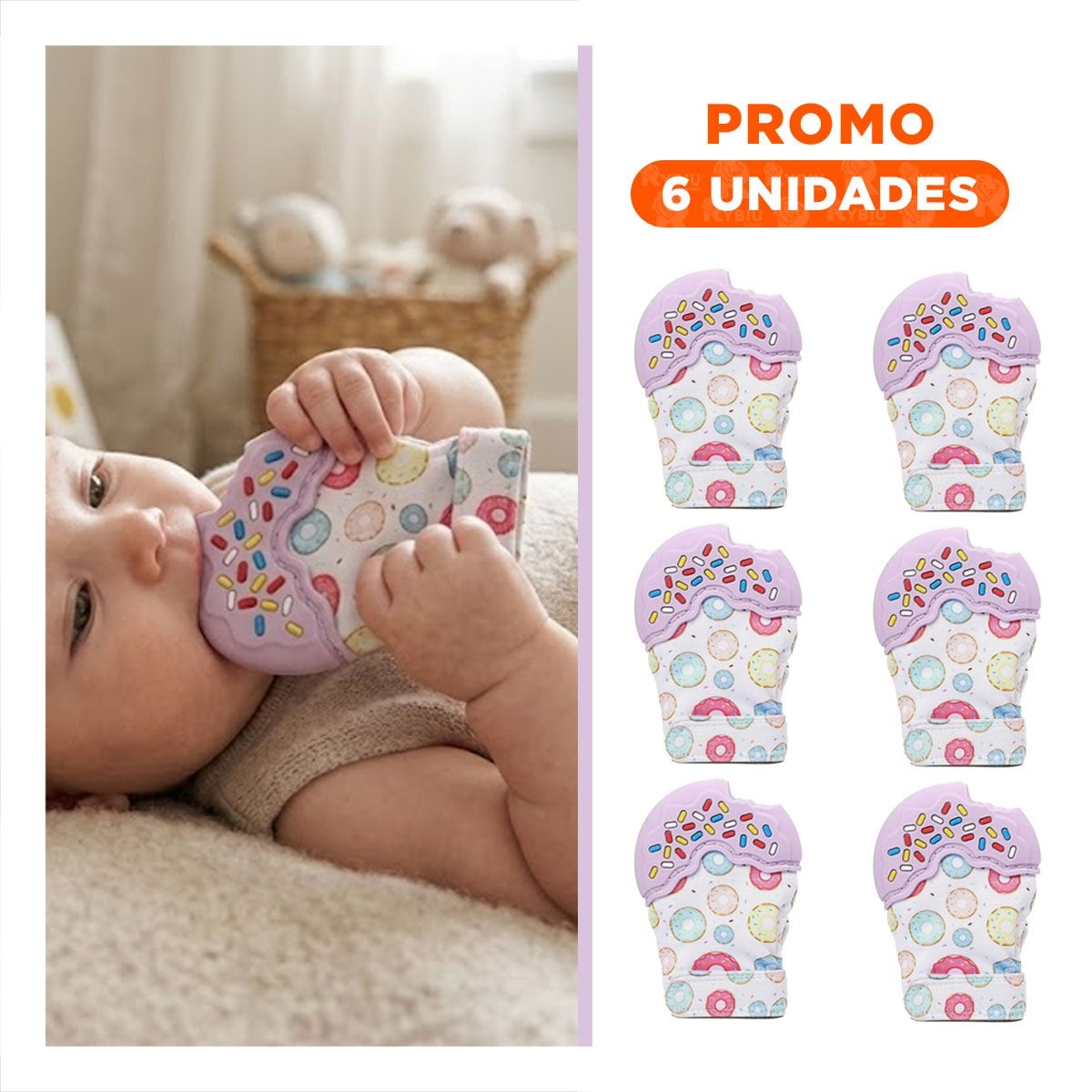 PACK6 ACCESORIO MORDEDOR EN COLOR LILA CON FIGURA FORMA DE DONA FLEXIBLE - 1