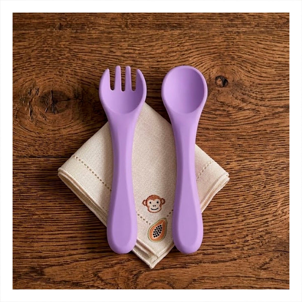 PACK2 SET EN COLOR MORADO CON CUCHARA Y TENEDOR DE SILICONA PARA ALIMENTACION SEGURA - 2