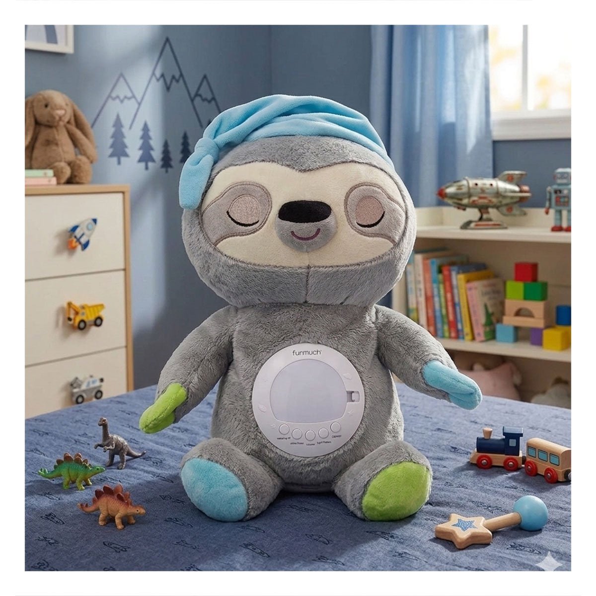 MUNECO EN COLOR PLOMO EN FORMA DE OSO PEREZOSO CON LUZ AMBIENTAL Y SONIDO Y+PAPEL REGALO - 2