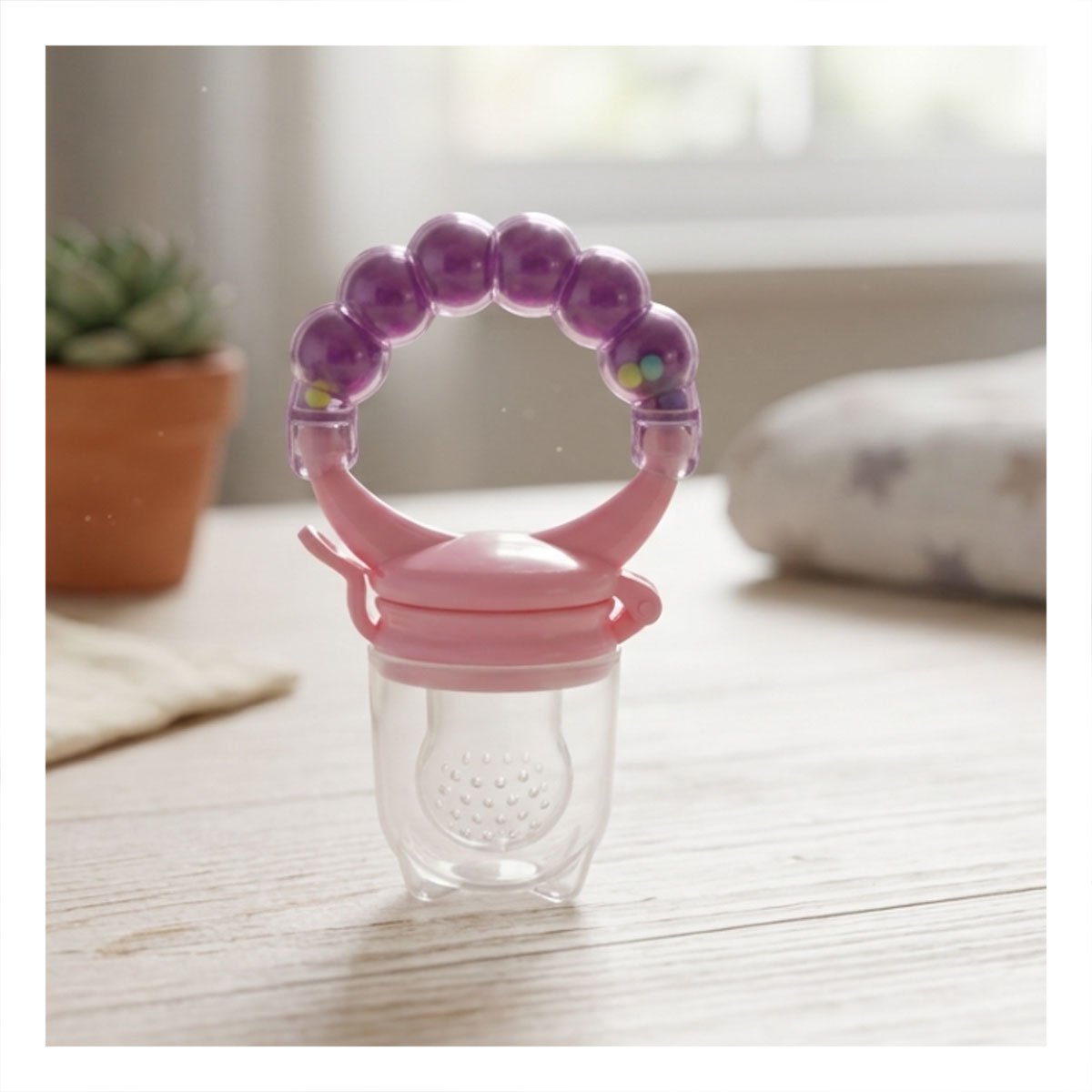 PACK2 CHUPON ALIMENTADOR INFANTIL EN COLOR MORADO CON SILICONA Y BOLITAS Y+PAPEL REGALO - 5
