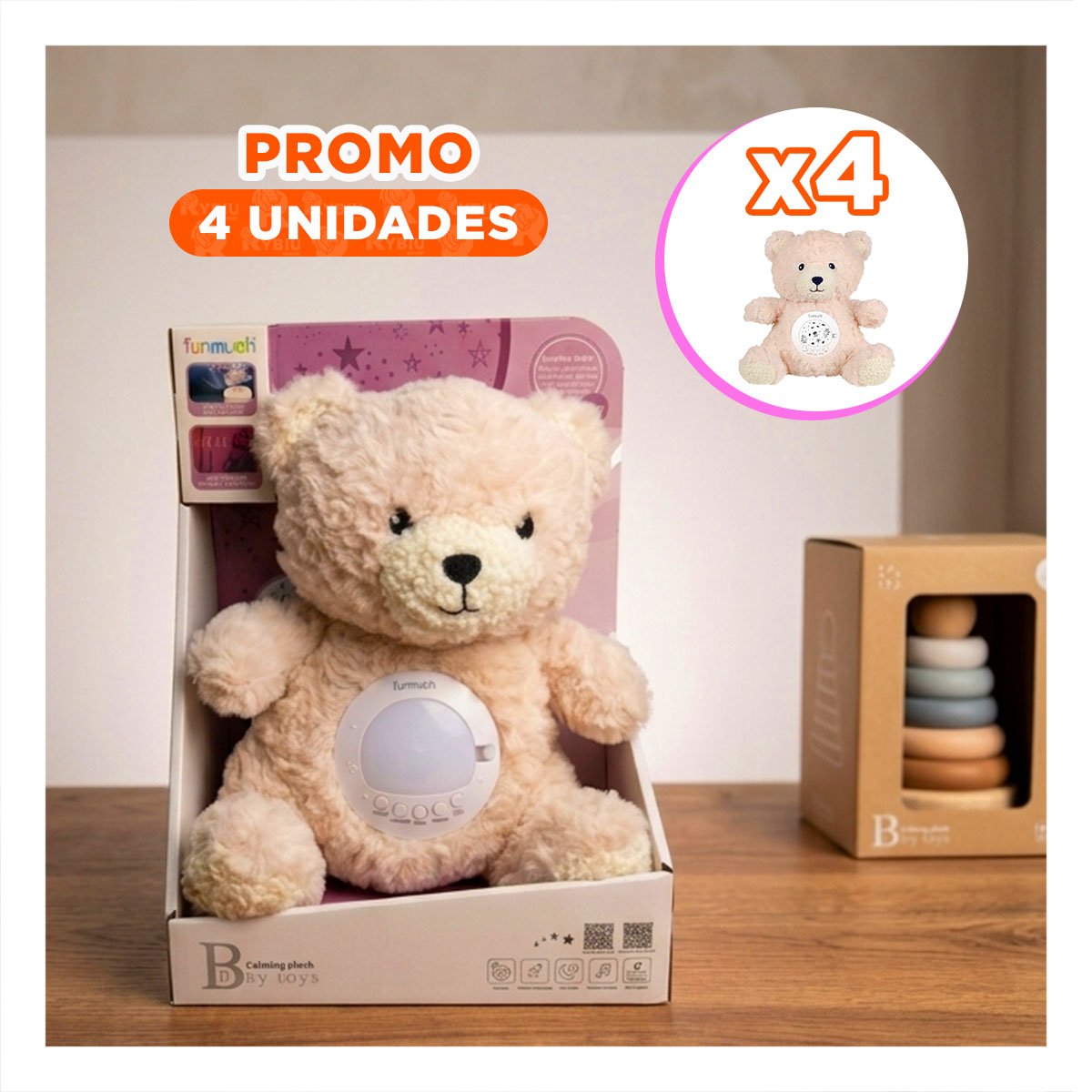 PACK4 PELUCHE EN COLOR BEIGE CON PROYECTOR INTEGRADO Y SONIDO EN FORMA DE OSO - 1
