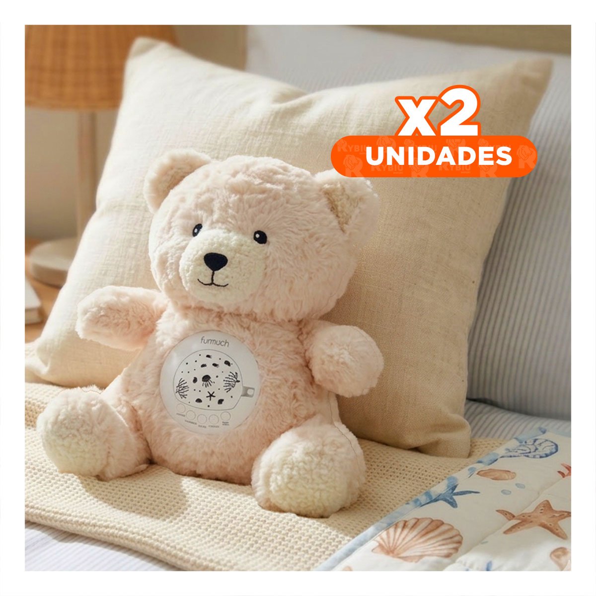 MUNECO EN COLOR BEIGE EN FORMA DE OSO CON LUZ AMBIENTAL Y SONIDO Y+PAPEL REGALO - 3