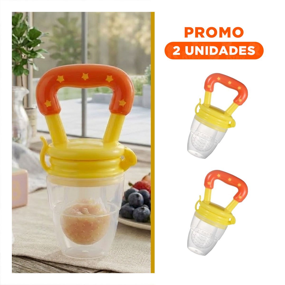 PACK2 CHUPON EN COLOR NARANJA CON ESTRELLITAS DE SILICONA EN FORMATO ALIMENTADOR PRACTICO - 1